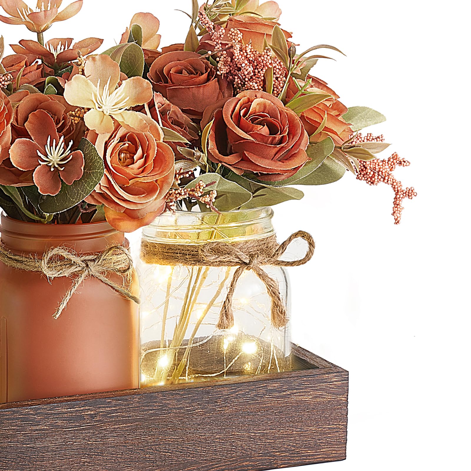 Mkono Mason Jar Lights - 3 Pack Farmhouse Table Decor with Flowers, Orange Glass Centerpiece for Dining Room, Kitchen, Living Room | Perfect for Spring Decor, Wedding, Party, and Rustic Home Decorations