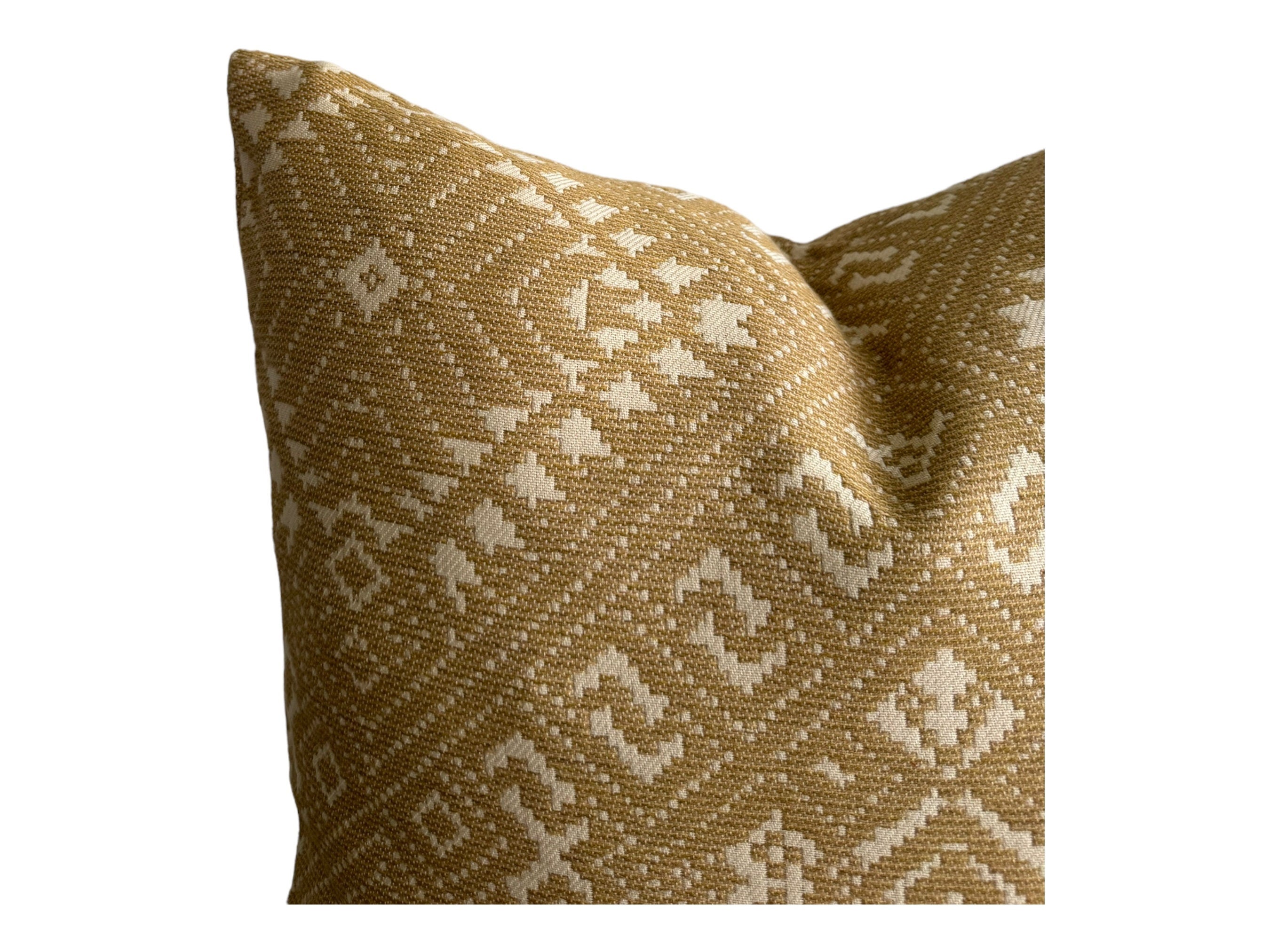 Handwoven Ikat Outdoor Pillow Cover - Yellow Mustard - Waterproof & UV Resistant - Perfect for Patio, Garden & Poolside Decor