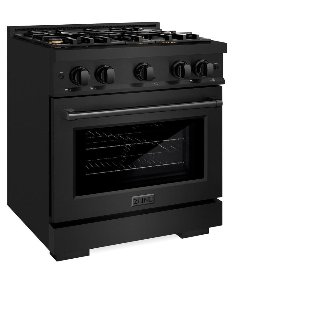 ZLINE 30-Inch 4.2 cu. ft. Black Stainless Steel Gas Range with Convection Oven & 4 Brass Burners (HGRB BR 30) - Perfect for Modern Kitchens, Home Cooking & Professional Chefs