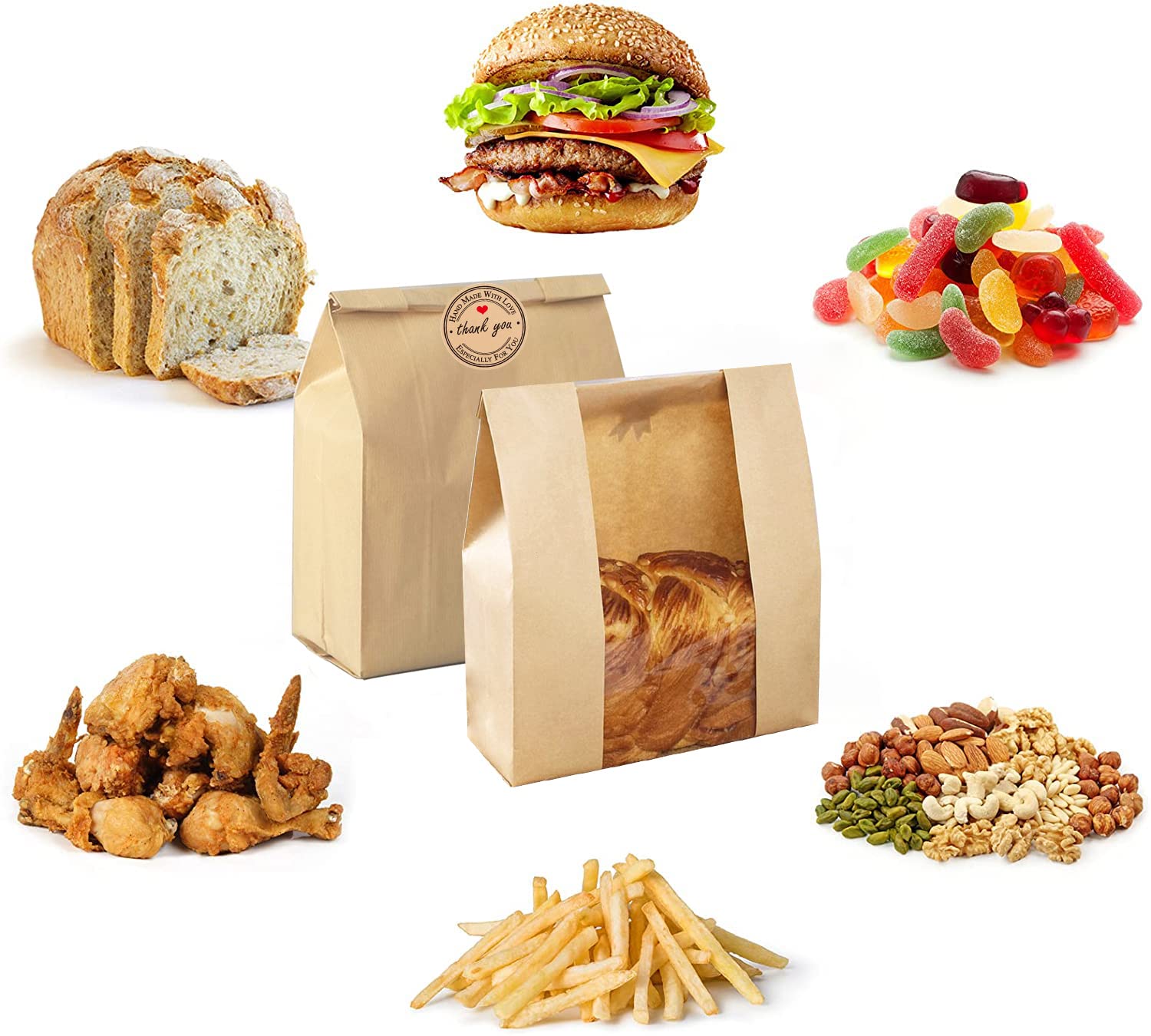Large Paper Bread Bags with Window for Homemade Sourdough & Bakery - 13.7x8.2x3.5 inch Bread Gifting Bags with Seal Sticker (Pack of 25) - Perfect for Artisan Bread Storage, Farmer's Market Sales & Holiday Gift Packaging