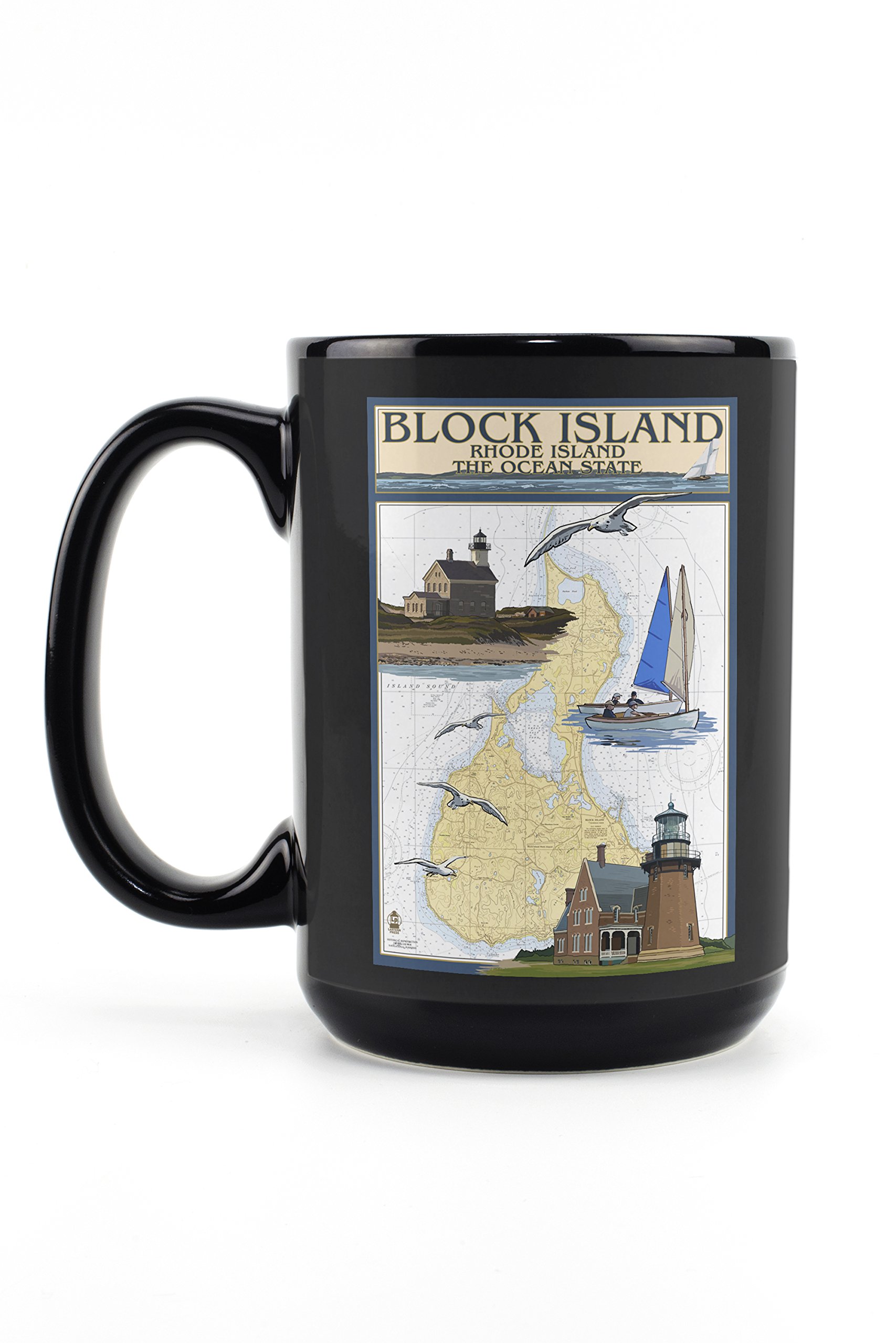 Lantern Press Block Island Rhode Island Nautical Chart Mug - 15oz Black Ceramic Coffee & Tea Cup, Dishwasher & Microwave Safe - Perfect for Home, Office & Gifts