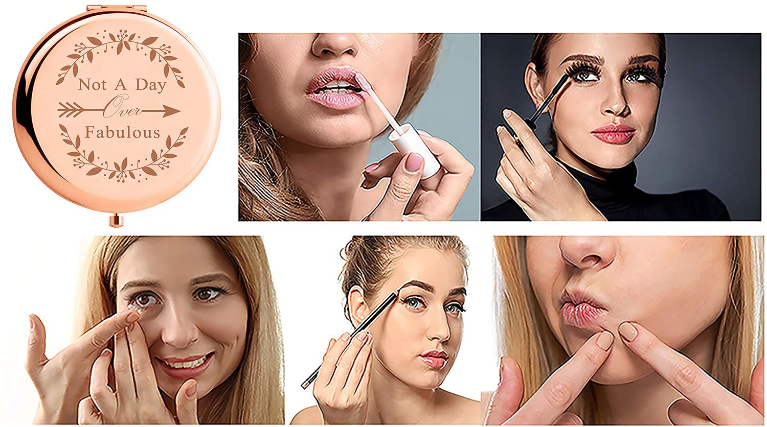 Not a Day Over Fabulous Rose Gold Stainless Steel Portable Makeup Mirror - Inspirational Birthday Gift for Women, Wife, Mom, Sister & Friends | Compact Cosmetic Mirror for Travel, Purse & Home Use