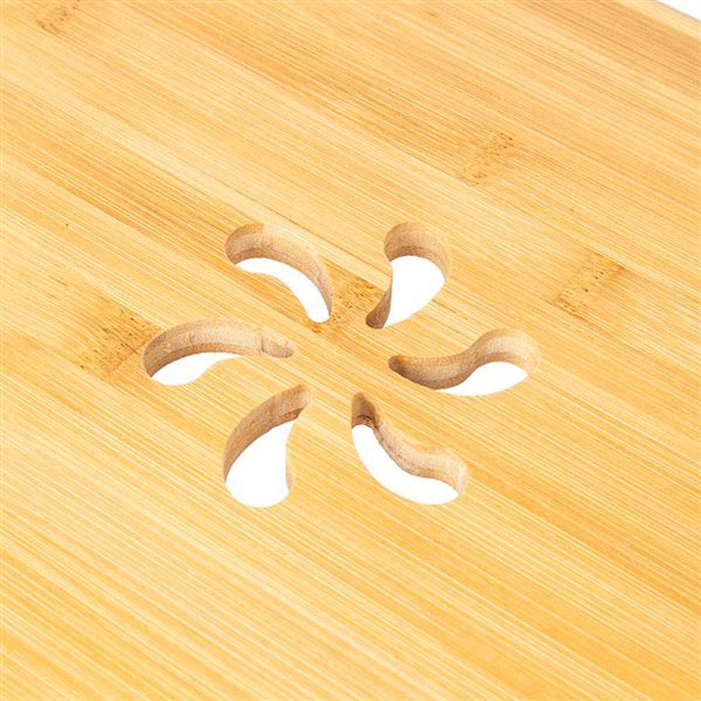Adjustable Bamboo Laptop Desk with Tilting Shelf & Drawer - Foldable Legs, Multifunctional Breakfast Serving Tray - Double Flowers Wood Color - Perfect for Home Office, Bed, Sofa & Dining Table Use