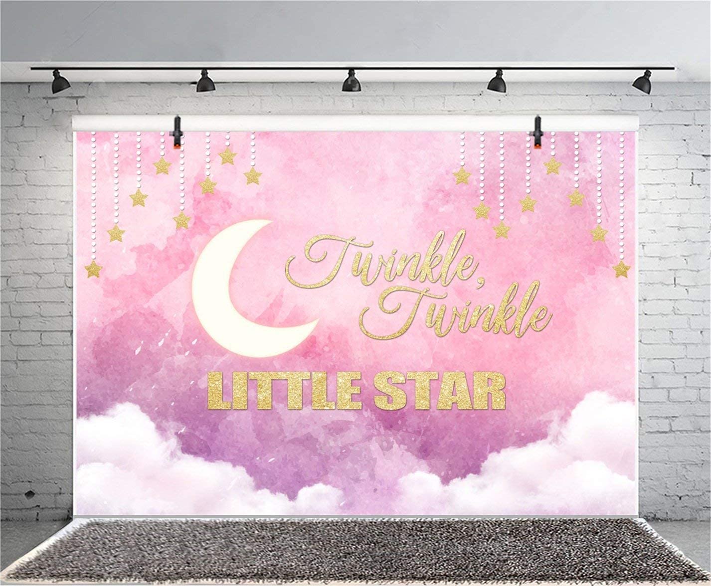 Twinkle Twinkle Little Star Baby Shower Backdrop - 8x6ft Pink Moon & Clouds Photography Background for Birthday Party, Cake Table Decor, Baby Girl Photo Studio Props (Vinyl) | Perfect for Newborn Photos, First Birthday & Nursery Decorations
