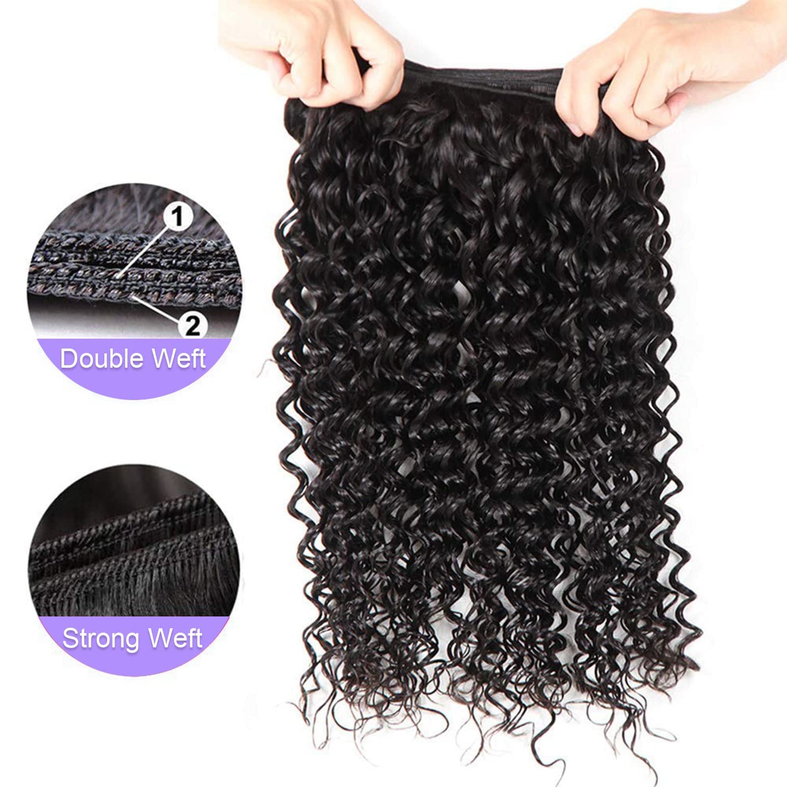 100% Raw Indian Human Hair Bundles - Water Wave Wet & Wavy Hair Extensions (20, 22, 24 Inch) | Natural Look for Styling, Weaves & Protective Hairstyles