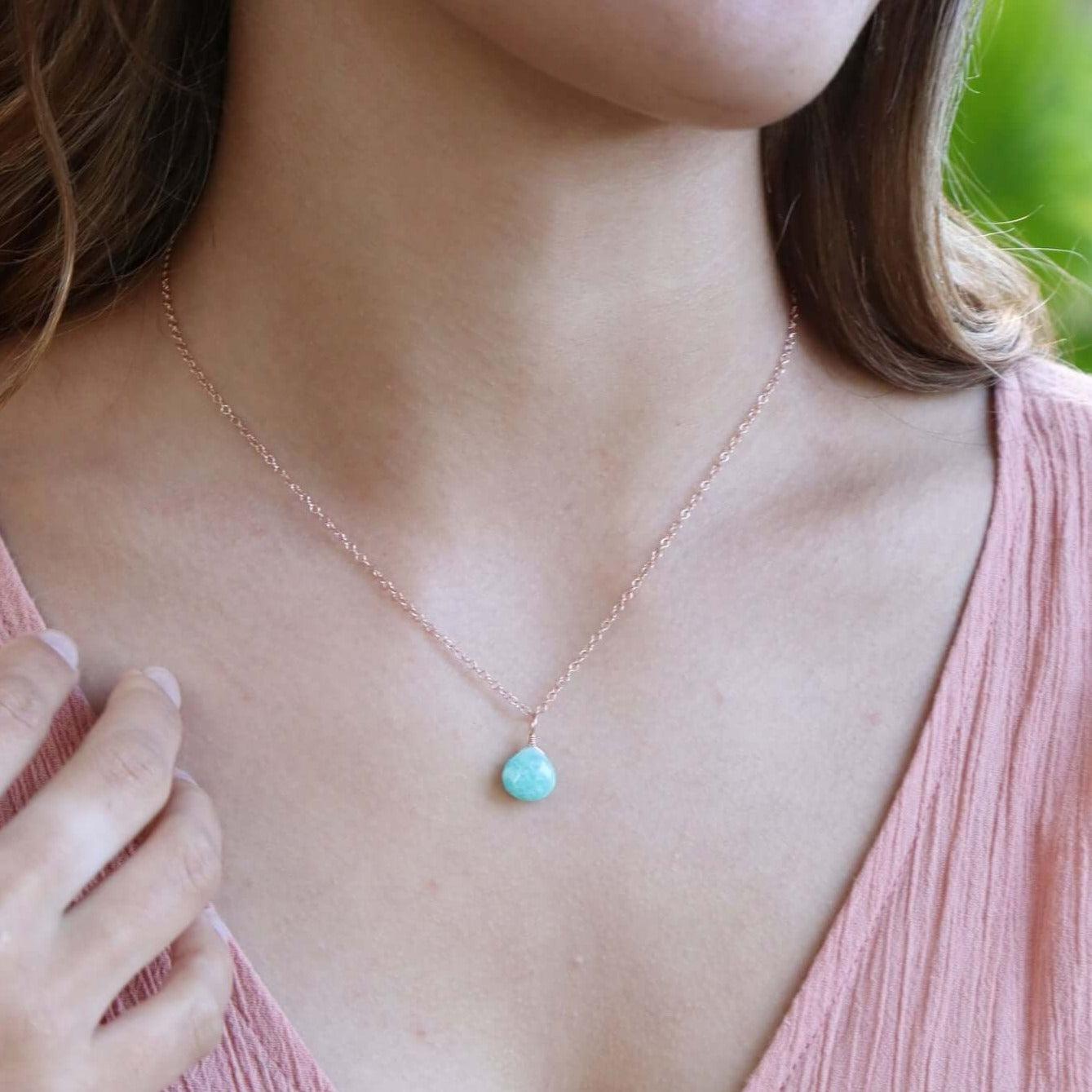 Amazonite Teardrop Crystal Pendant Necklace - Healing Stone Jewelry for Women, Natural Gemstone Drop Necklace for Stress Relief & Positive Energy - Perfect for Meditation, Yoga & Spiritual Gifts