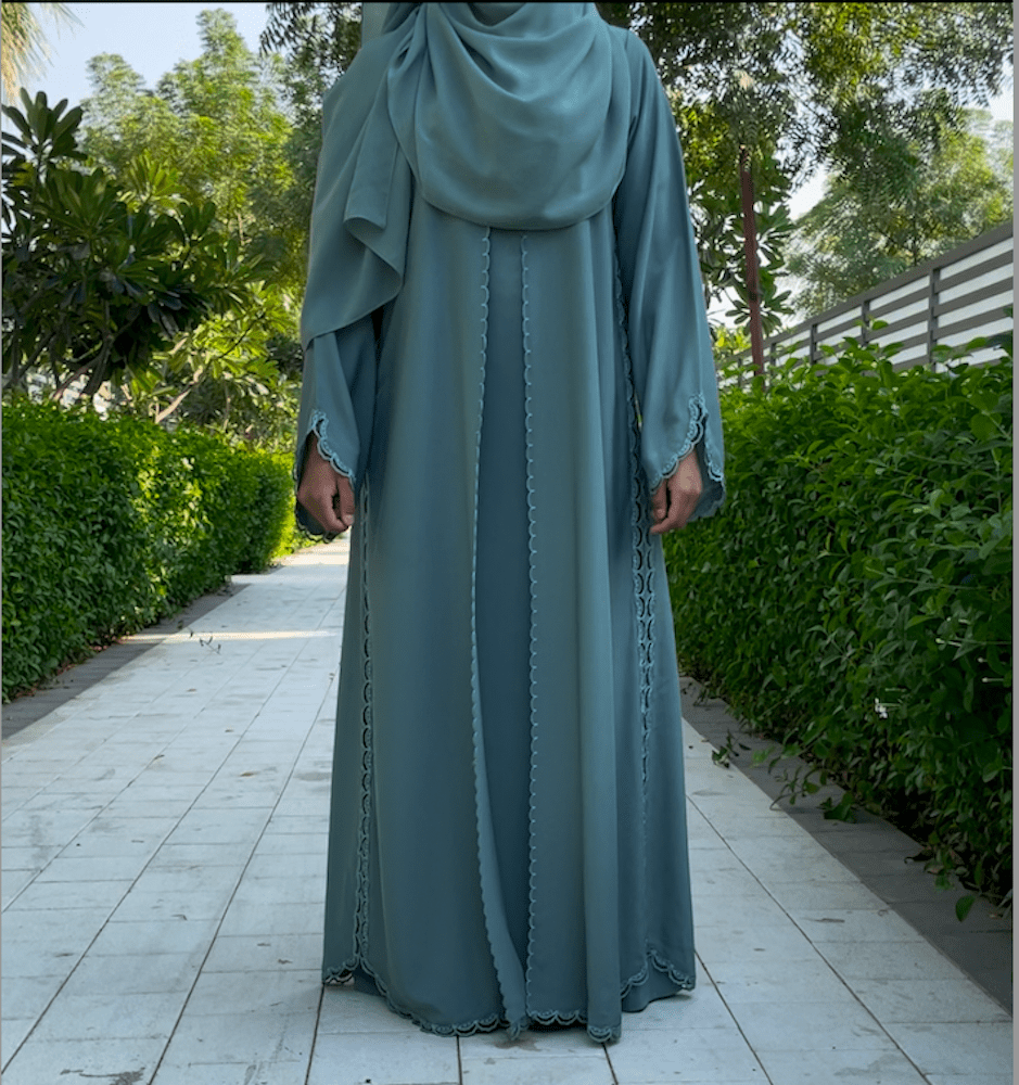 Elegant Mint Green Embroidered Abaya with Intricate Beadwork - Perfect for Eid, Weddings & Special Occasions