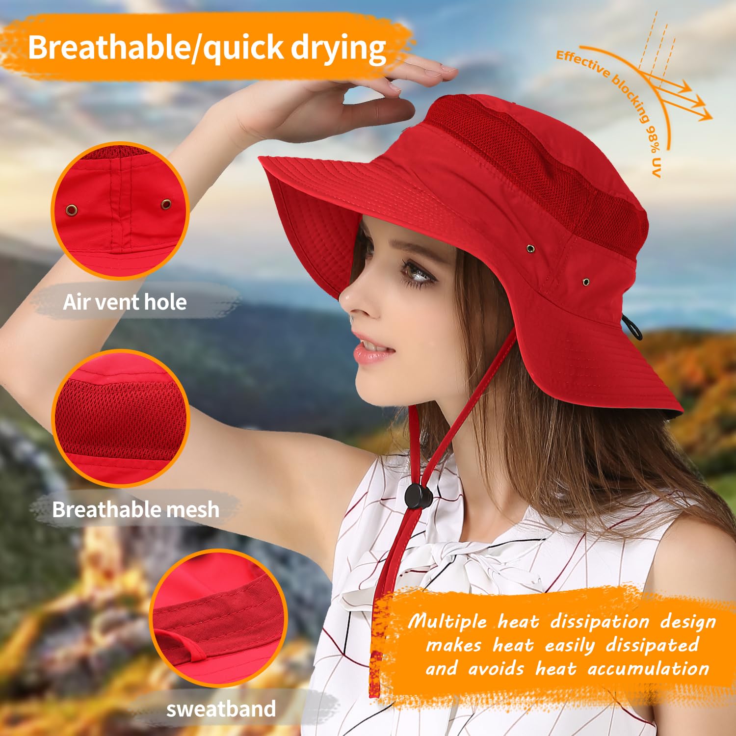 UPF 50+ Wide Brim Sun Hat for Women & Men - UV Protection Summer Bucket Hat for Fishing, Hiking, Beach & Outdoor Activities