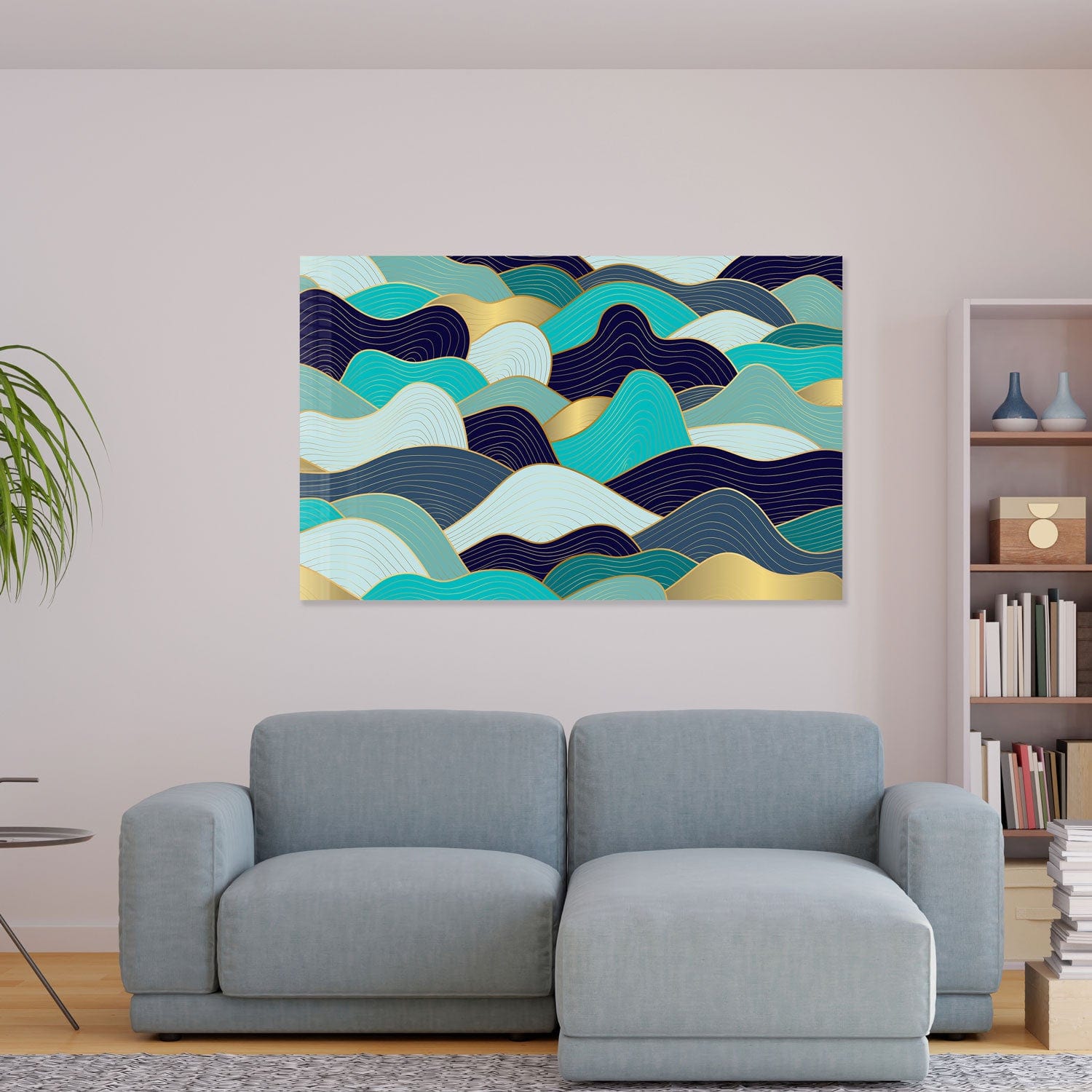 Shades of Blue Waves Tempered Glass Wall Art - Ocean Themed Home Decor for Living Room, Bedroom & Office