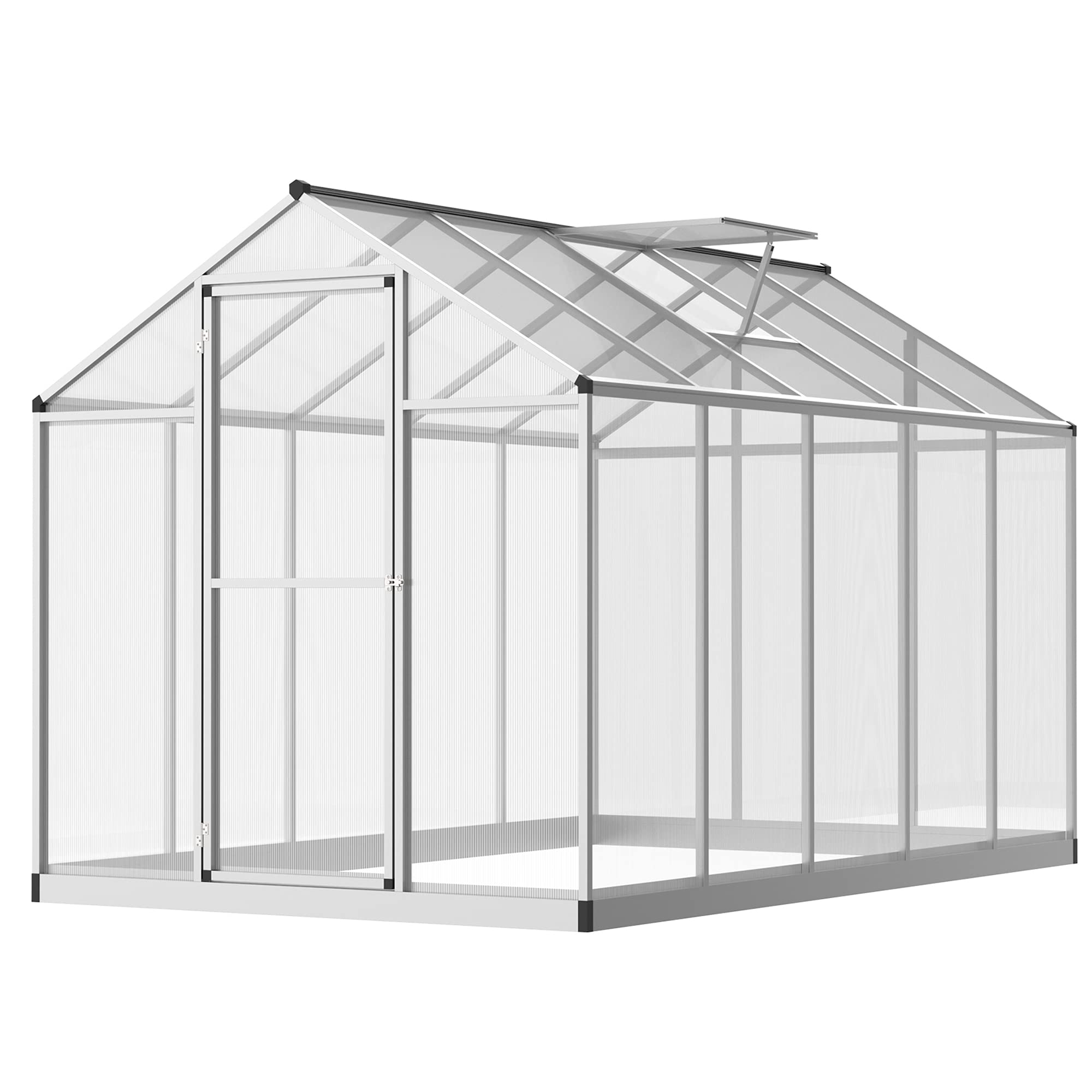Outsunny 10' x 6' Polycarbonate Walk-in Greenhouse for Outdoor Gardening - Durable Aluminum Frame with Rain Gutter & Roof Vent - Perfect for Backyard, Patio & Home Garden Plant Growing