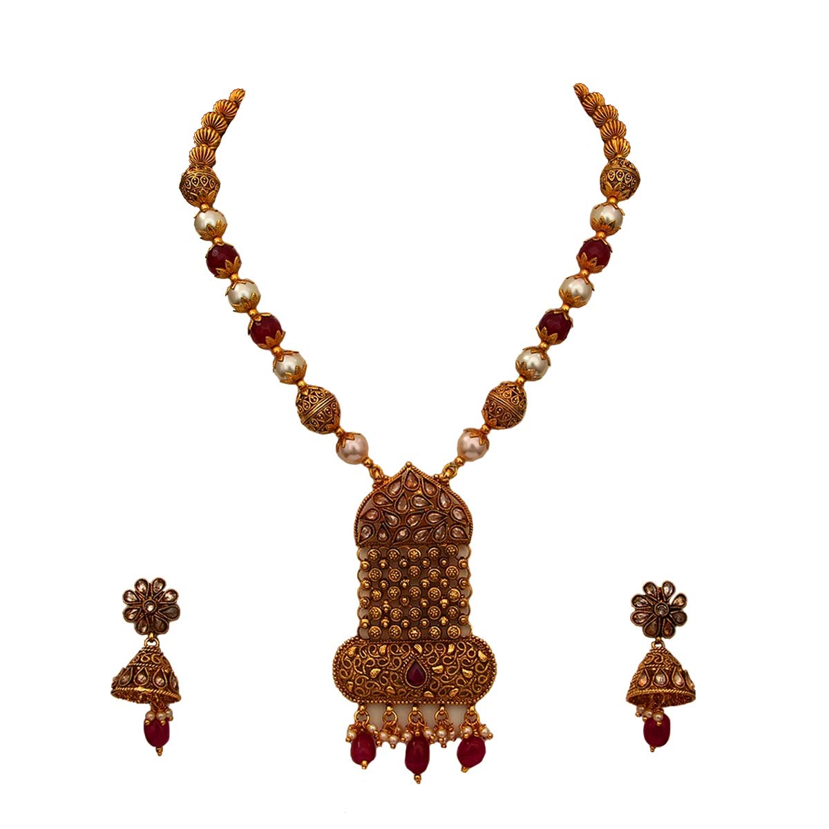 18K Gold Plated Handmade Beaded Wedding Necklace & Earrings Set - Traditional Bridal Jewelry for Women & Girls | Perfect for Weddings, Anniversaries & Special Occasions