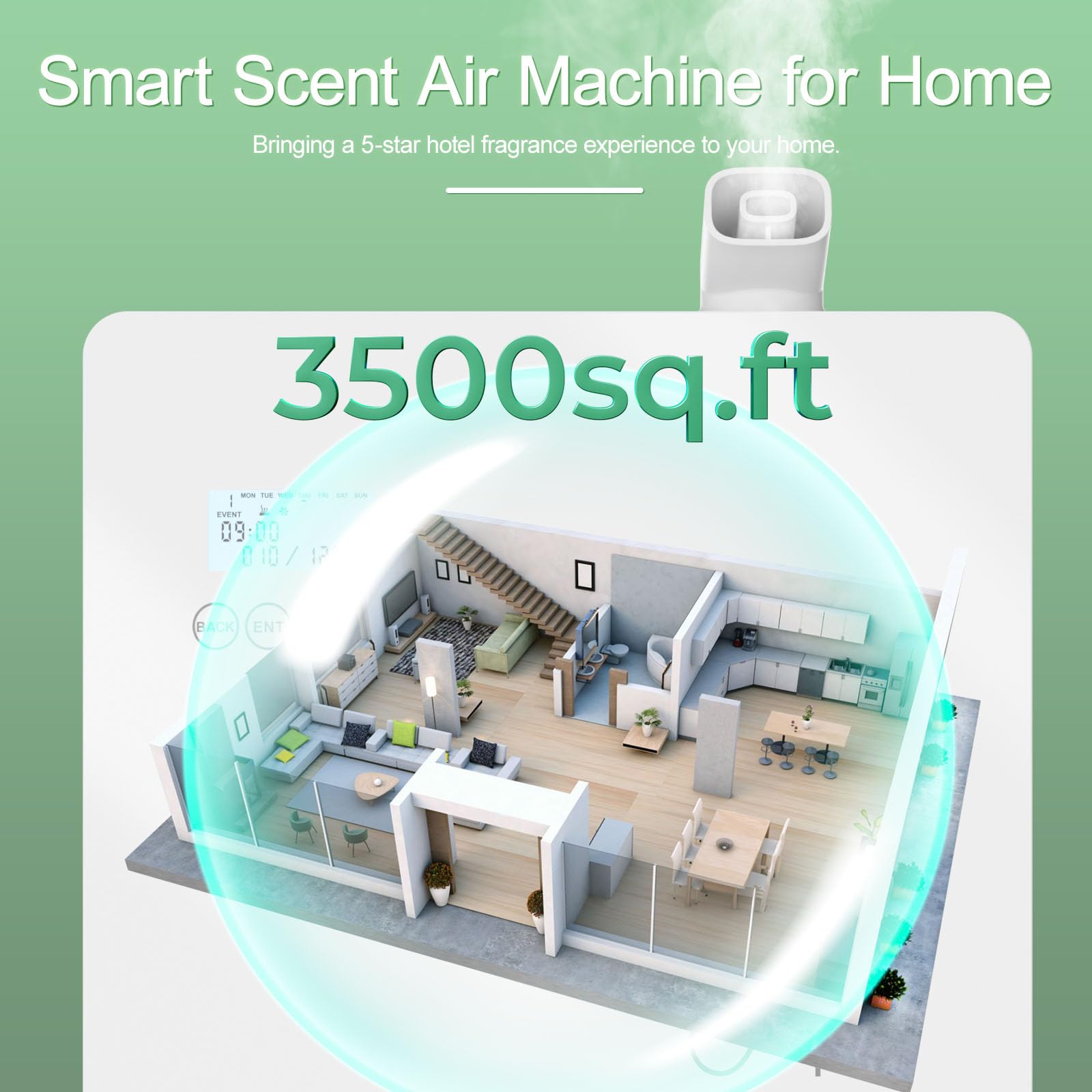 2025 Upgraded 3500 Sq.Ft Smart Scent Diffuser - Whole House & Commercial HVAC Aroma System, Waterless Essential Oil Diffuser with Cold Air Technology, 600ML Large Capacity for Home, Office, Hotel, Spa | Create Relaxing Ambiance & Eliminate Odors