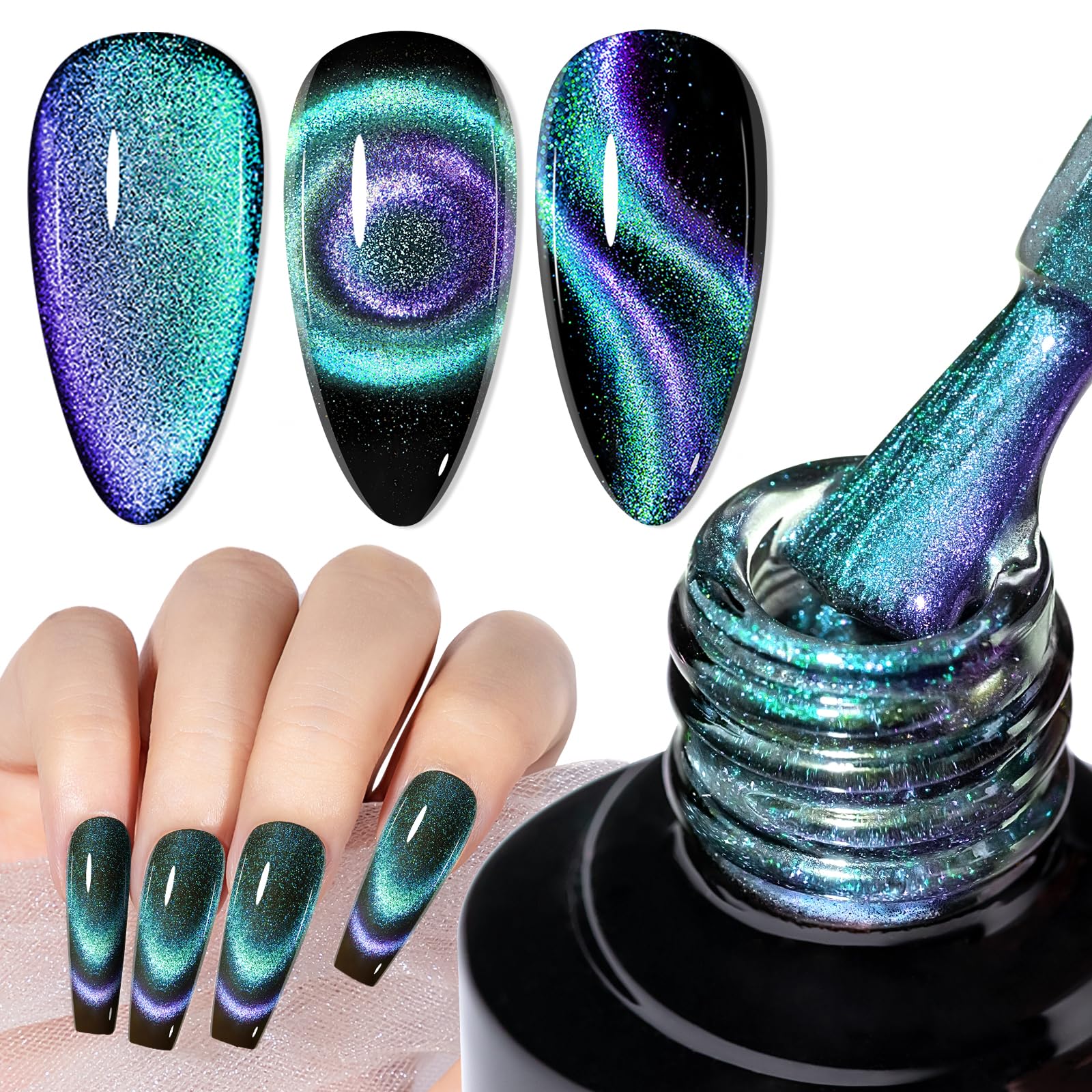 MIZHSE Chameleon 9D Cat Eye Gel Polish 10ml - Holographic Galaxy Magnetic Nail Polish for Salon-Quality Manicures at Home | Includes Magnet Stick for Stunning Cateye Effect (Color 005) | Perfect for Nail Art, Parties, and Special Occasions