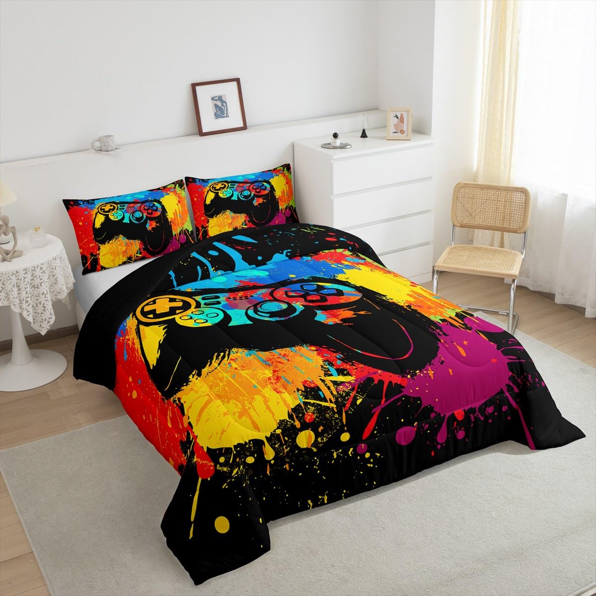Erosebridal Kids Gaming Bedding Set - Full Size Comforter for Boys & Girls, Toddler Gamer Bedroom Decor in Orange - Perfect for Gaming Rooms, Sleepovers & Themed Bedrooms