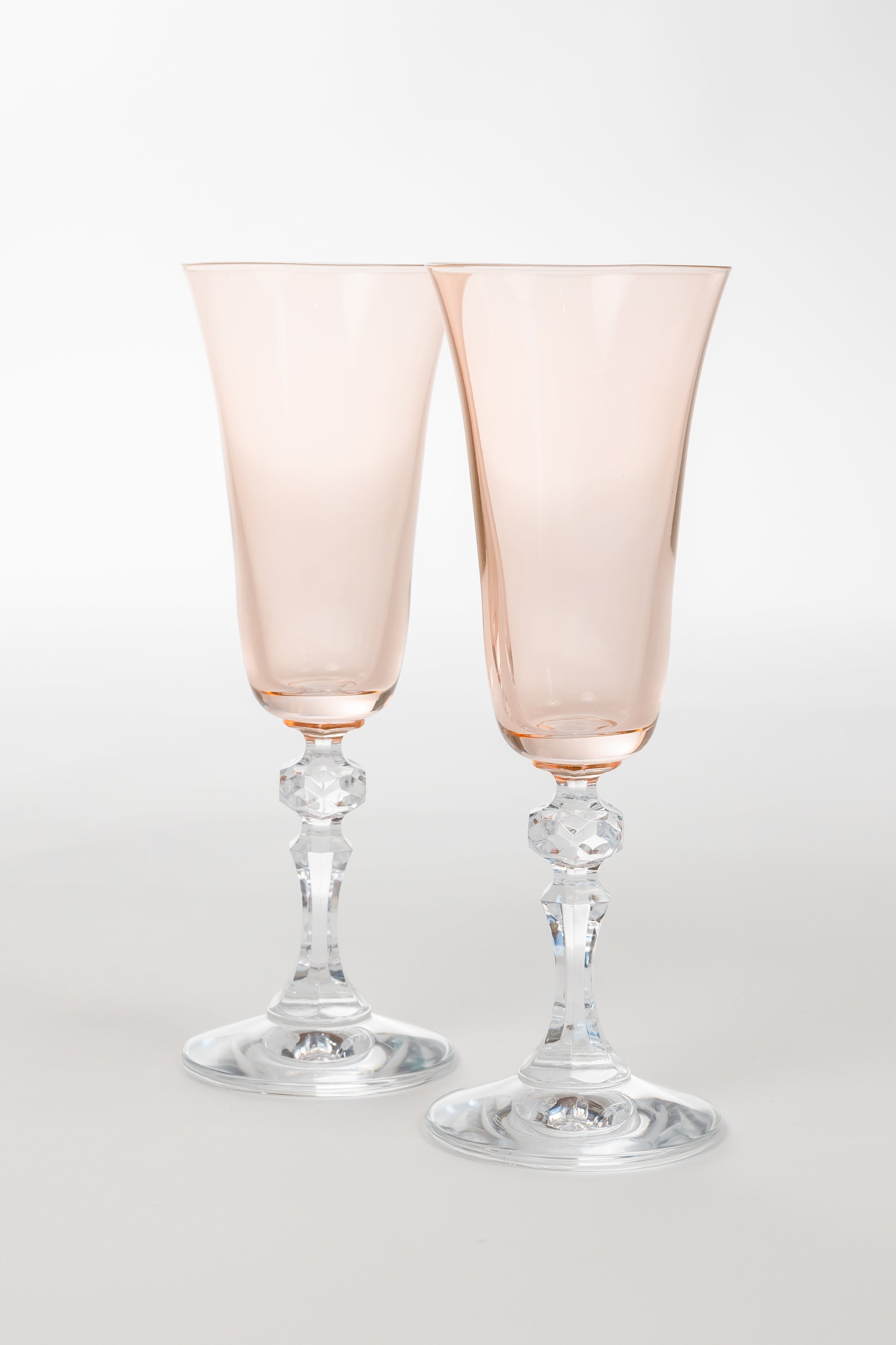 Estelle Colored Regal Flute with Clear Stem - Set of 2 Champagne Glasses in Blush Pink | Elegant Drinkware for Weddings, Parties & Special Occasions