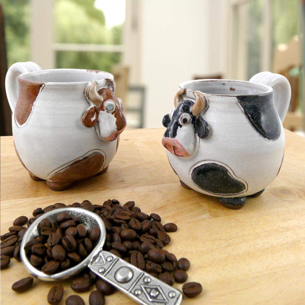 Mootilda American Handmade Stoneware Pottery Cow Mug, 14 oz, Brown - Perfect for Farmhouse Decor, Coffee, and Tea Lovers