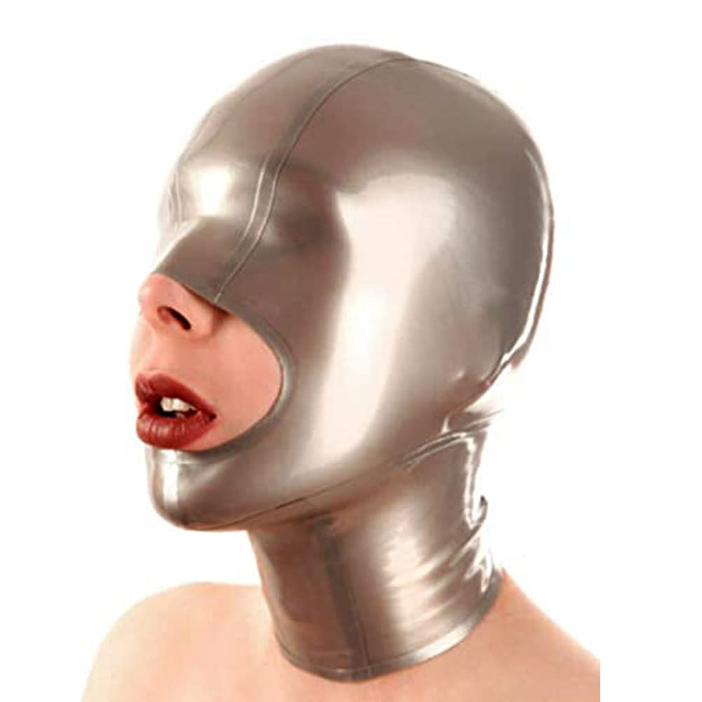 Sexy Silver Latex Hood Mask for Women - Open Nose & Chin Design with Double Ponytail Wigs - Perfect for BDSM, Cosplay, Fetish Parties & Halloween Costumes