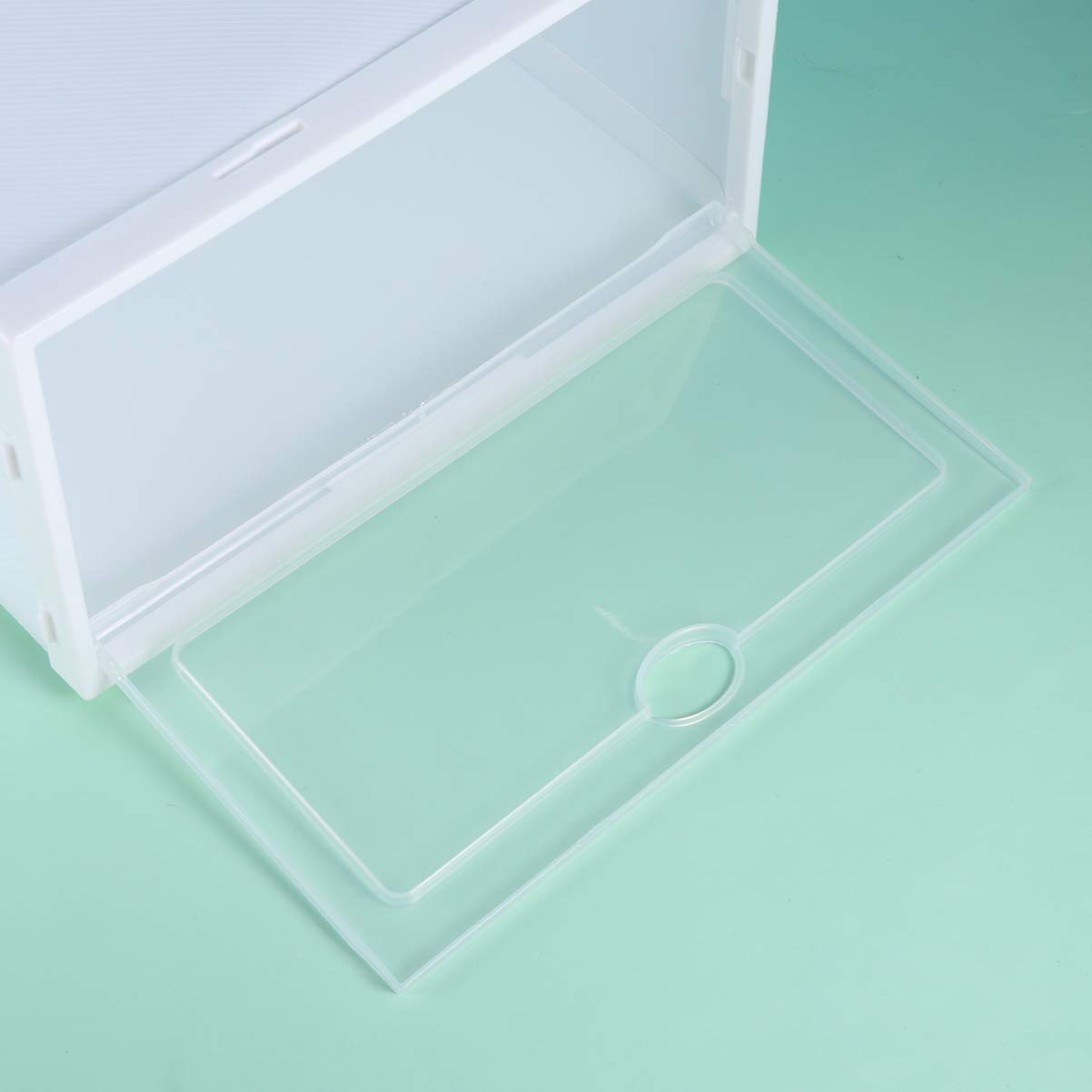 Cabilock 6-Pack Clear Plastic Shoe Storage Boxes - Foldable Stackable Shoe Organizer with Thickened Design, Large Size (White) - Perfect for Closet, Bedroom & Entryway Organization