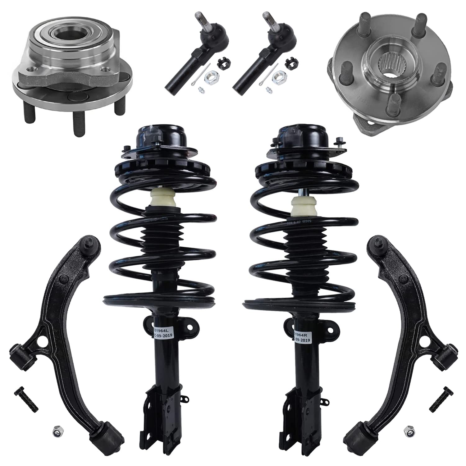 Detroit Axle 8-Piece Front End Suspension Kit for Chrysler Town & Country, Dodge Grand Caravan, Plymouth Grand Voyager - Includes 2 Lower Control Arms with Ball Joints, 2 Struts, 2 Wheel Bearing Hubs, 2 Outer Tie Rods - Perfect for Smooth Ride & Vehicle Maintenance