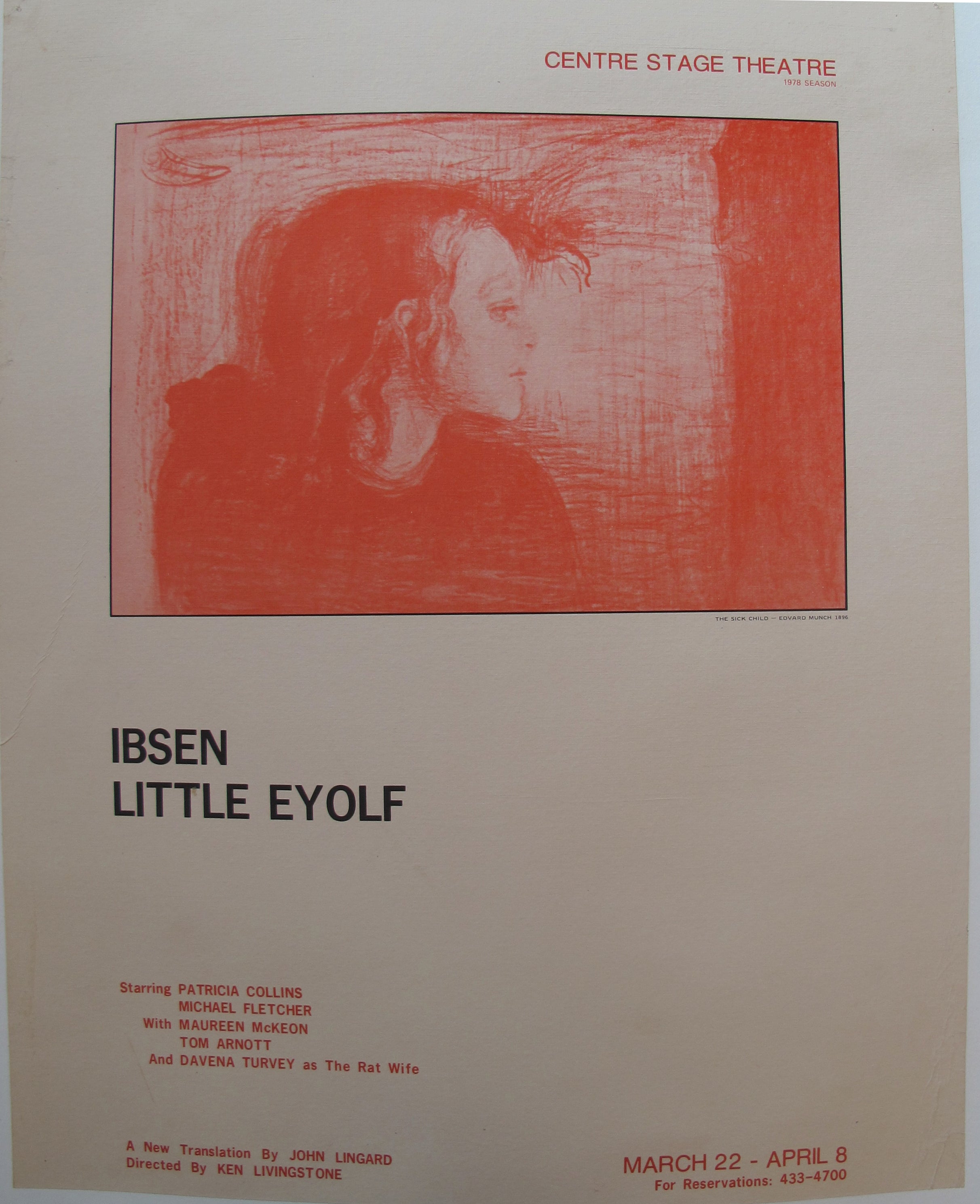1978 Little Eyolf Centre Stage Theatre Poster - Linen Backed Vintage Theater Art - Perfect for Home Decor, Theater Lovers & Collectors