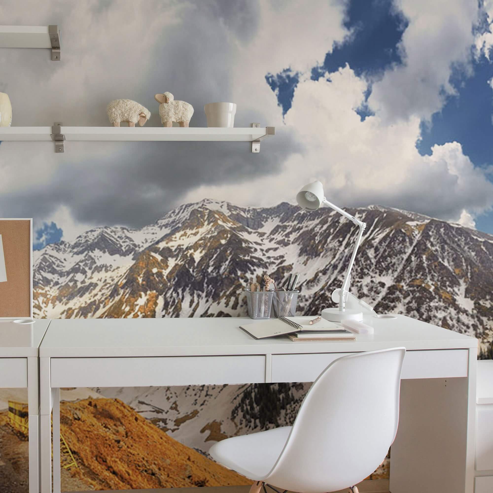 Blue and Orange Mountain Landscape Peel and Stick Removable Wall Mural - Self-Adhesive Wallpaper for Bedroom, Living Room, Office Decor - 3825
