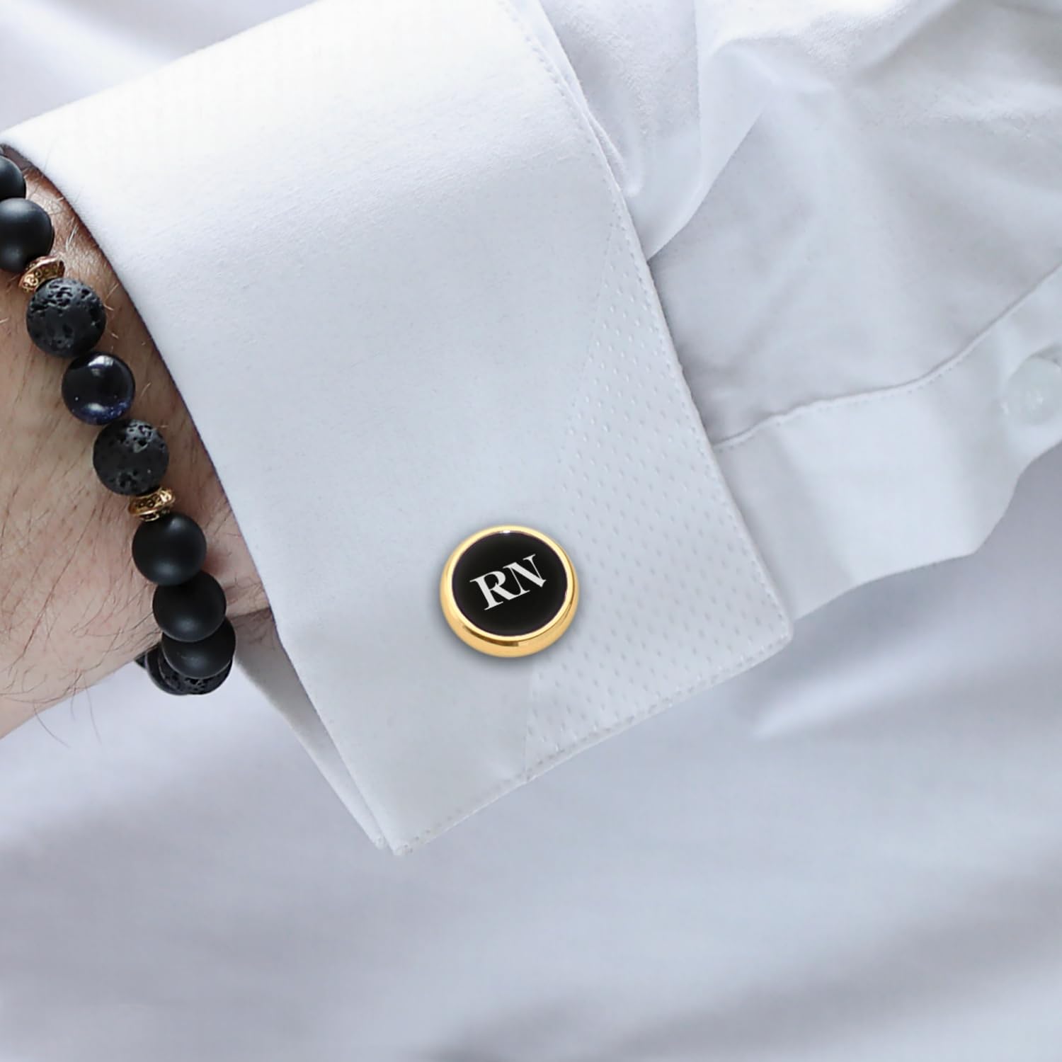 Custom Gold & Black Onyx Cufflinks for Men - Personalized Initial Wedding Cufflinks - Groomsmen & Groom Gift - Anniversary & Formal Occasion Accessories - Perfect for Weddings, Proms & Black Tie Events