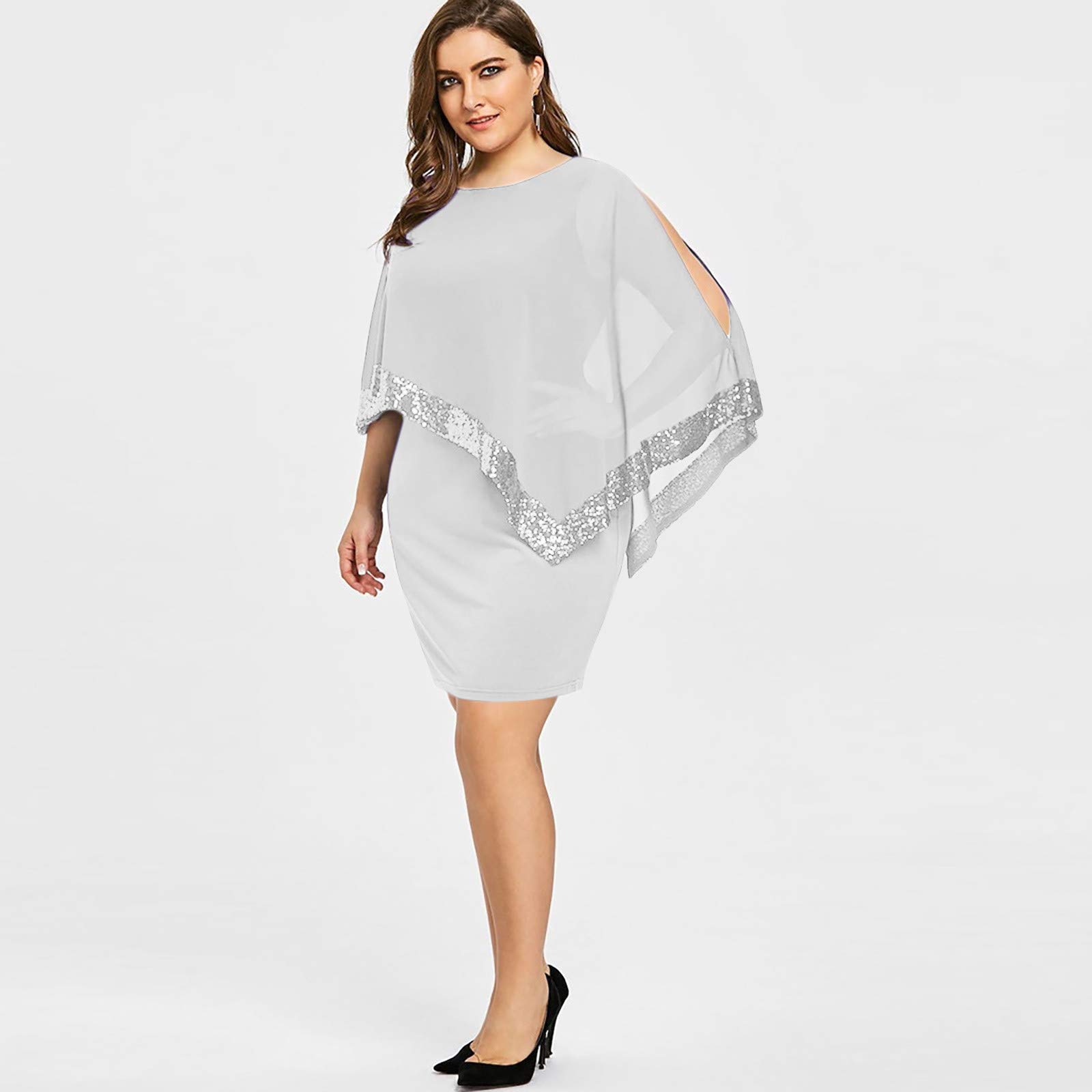 Elegant Women's Plus Size Sleeveless Sequins Cape Cocktail Dress - Bodycon Pencil Dress for Party & Evening Events (Sizes S-5XL) | Perfect for Cocktail Parties, Weddings, and Special Occasions