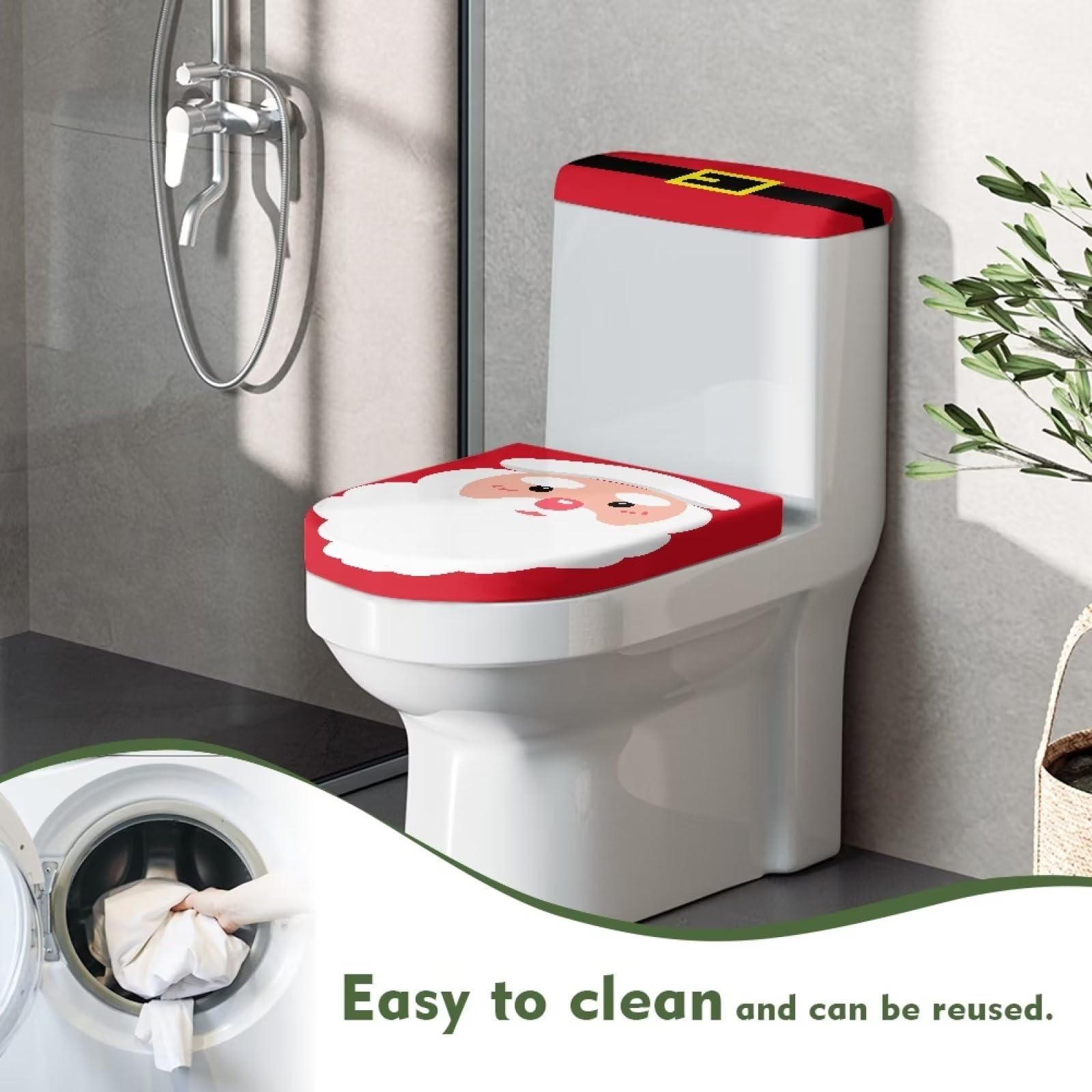 Red Santa Claus Toilet Tank Cover 2-Pack - Stretchable Anti-Stain Fabric Toilet Seat Cover Replacement for Christmas Bathroom Decor - Perfect for Holiday Home Decor & Festive Bathroom Accessories