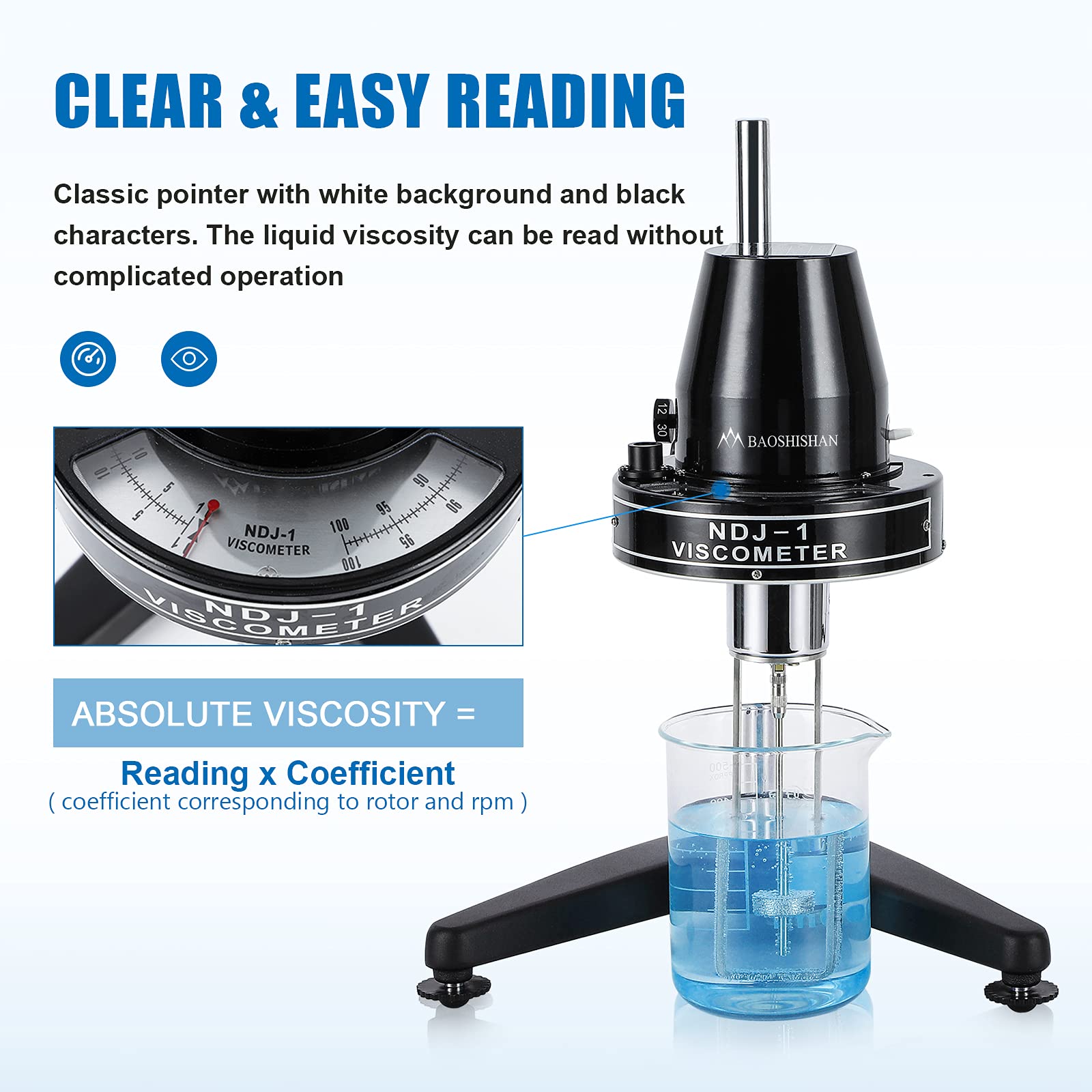 BAOSHISHAN NDJ-1 Rotary Viscometer - Digital Viscosity Tester for Newtonian Liquids (10-100,000mPa·s) | Lab & Industrial Fluid Viscosity Measurement for Paints, Oils, Cosmetics & Chemical Solutions