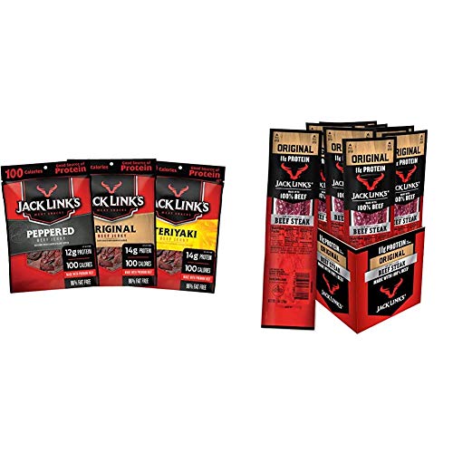 Jack Link's Original Beef Jerky Variety Pack & Premium Cuts Beef Steak - 12 Pack (1-Oz Each) | High Protein Snack for Hiking, Camping & On-The-Go | Gluten Free & 100% Premium US Beef