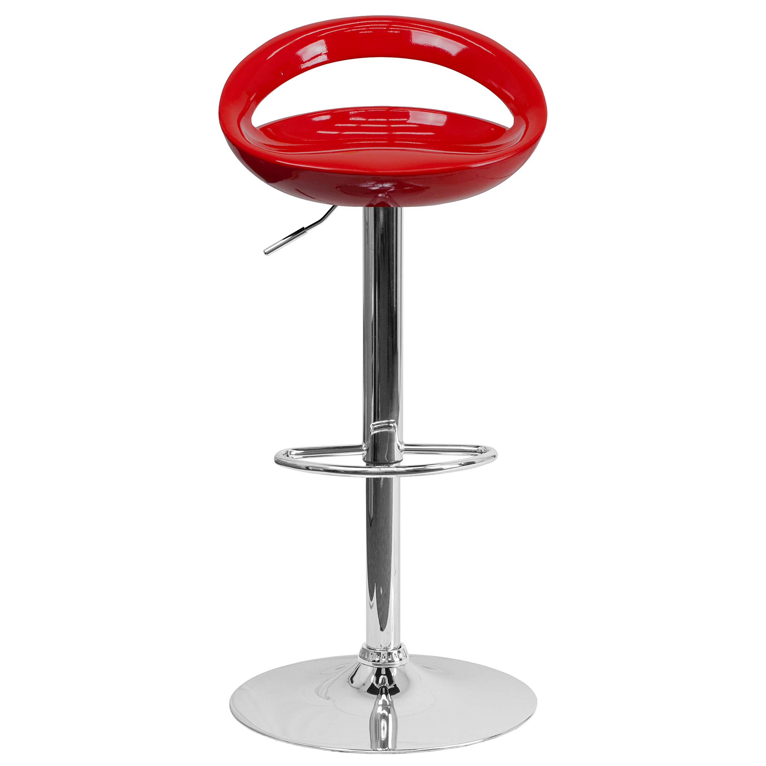Flash Furniture Adjustable Height Red Plastic Bar Stool - Set of 1 - Perfect for Kitchen Islands, Breakfast Bars & Home Bars