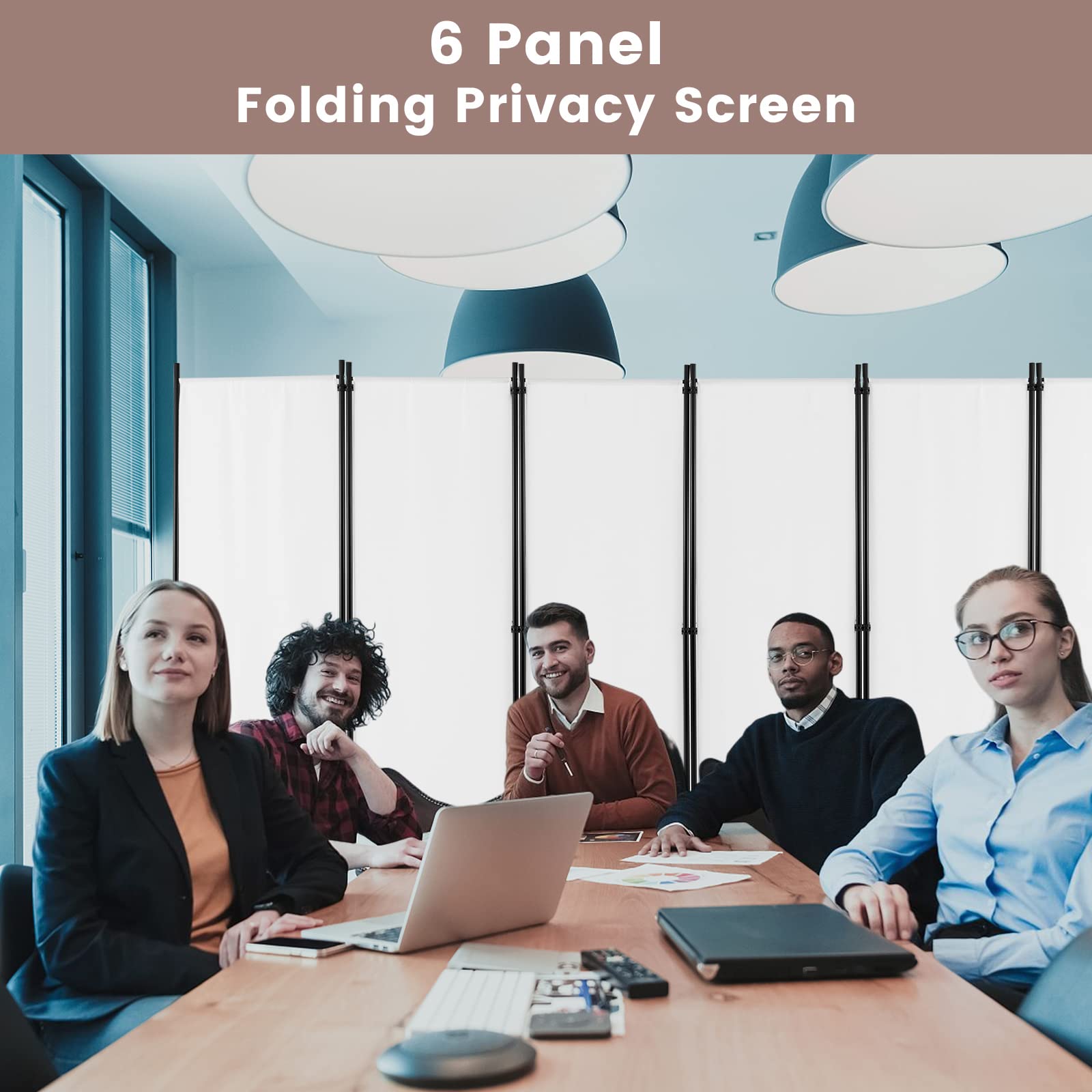 6 Panel Room Divider with Wheels - 5.6Ft Tall Portable Folding Privacy Screen, Freestanding Fabric Partition for Office, Studio, Home & Event Spaces - Durable Wear-Resistant White Room Separator (6-Panel) - Perfect for Creating Private Spaces, Dividing Rooms, and Enhancing Workspace Privacy