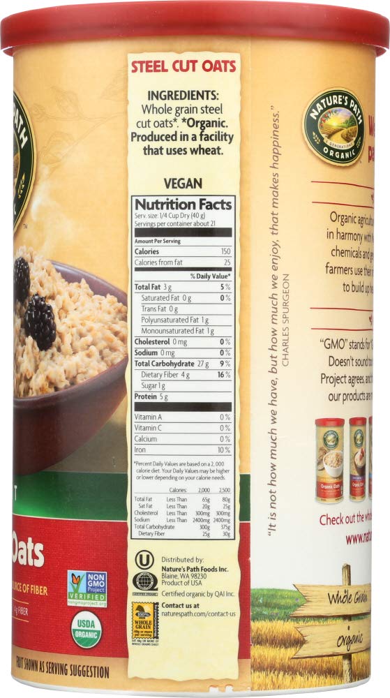 Organic Steel Cut Oats - 30oz Bulk Pack (Case of 6) | High Fiber Breakfast Cereal | Perfect for Oatmeal, Baking & Healthy Meal Prep