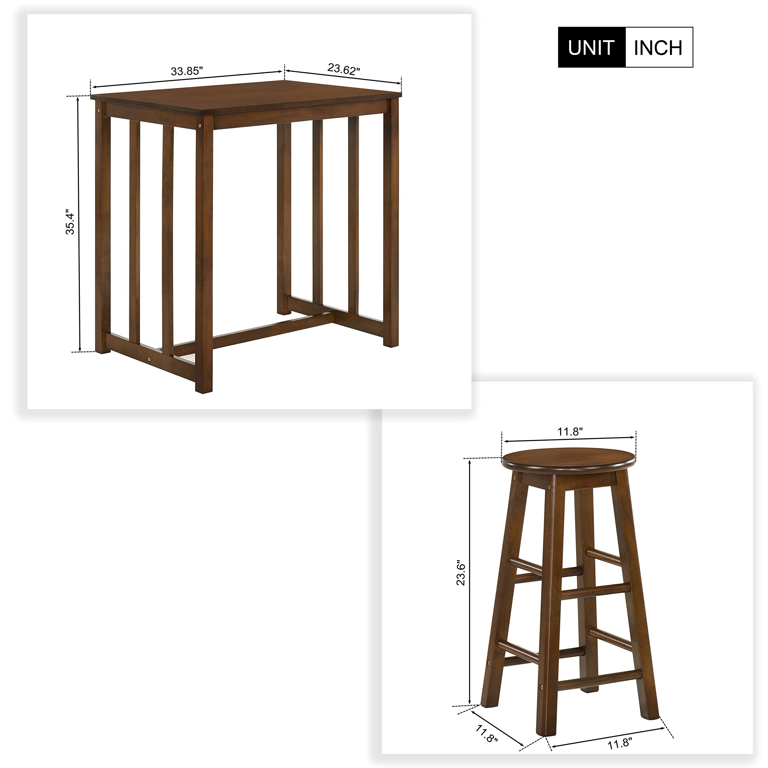 5-Piece Modern Wood Dining Table Set with 4 Chairs - Space-Saving Kitchen Breakfast Table & Pub Bar Set Including 4 Stools - Perfect for Small Homes, Apartments, Restaurants and Cafés