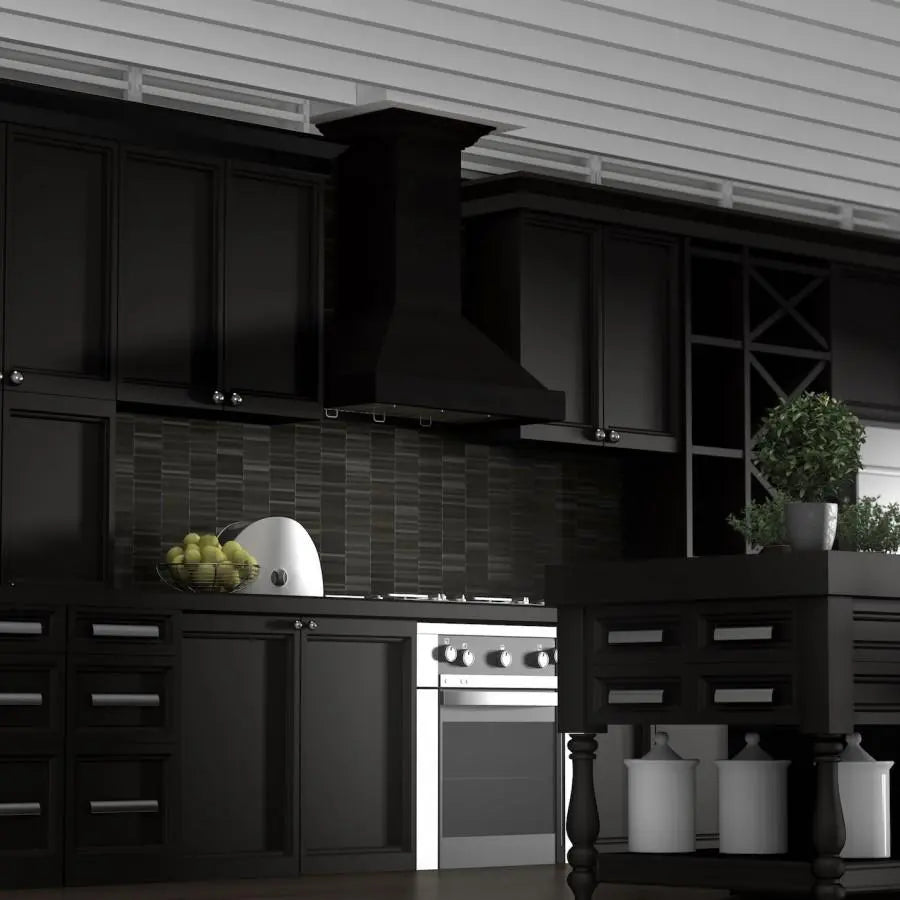 ZLINE KBCC 30 Black Designer Series Wooden Wall Range Hood - 30 Inch Modern Kitchen Ventilation for Home Cooking & Smoke Removal