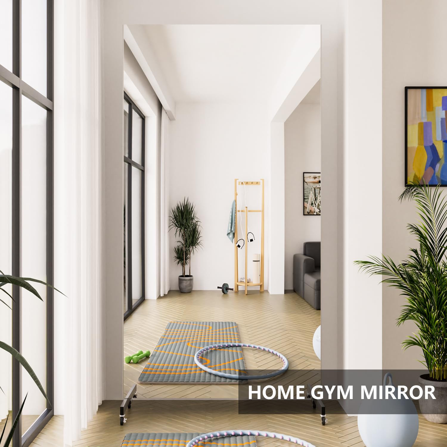 Brisafe 71'' x 40'' Ultra Clear Nano Safety Mirror – Shatterproof Full-Length Floor Mirror with Wheels for Home Gym, Dance Studio & Yoga (13LBS, Black) – Perfect for Fitness Training, Dance Practice and Yoga Sessions
