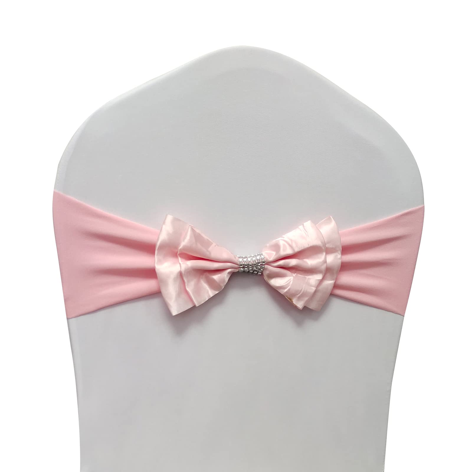 100 PCS AatT.EASE Spandex Chair Sash Bows - Baby Pink Party Decorations for Girls Birthday, Romantic Wedding, Ceremony & Event Chair Covers - Perfect for Baby Showers, Bridal Showers & Banquet Decor