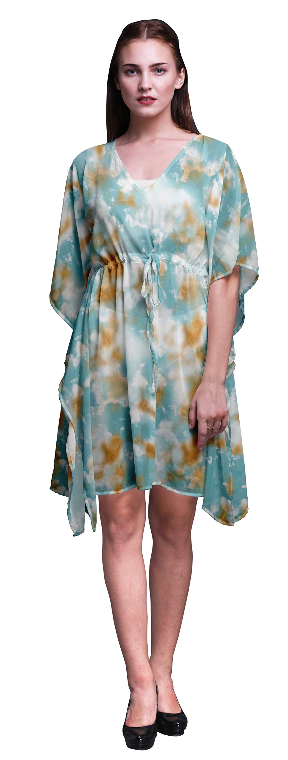 Bimba Women's Short Caftan Midi Dress - Beach Cover Up, Swimwear Wrap, Boho Kaftan for Poolside, Vacation & Summer Outfits