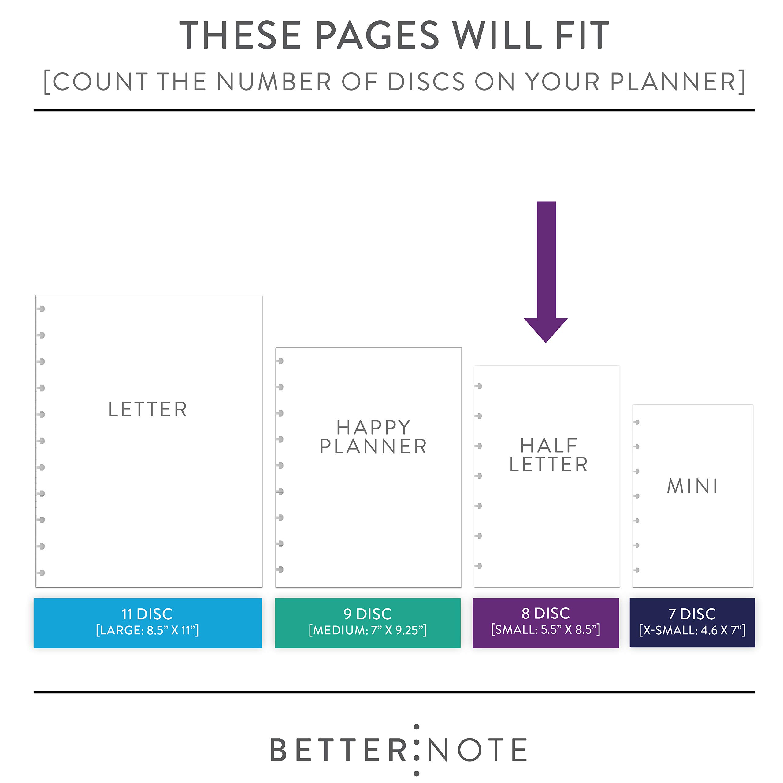 BetterNote 2025 Monthly Planner Refills - Compatible with Discbound Notebooks, Happy Planner, Levenger Circa, Arc Staples, TUL Office Depot & InkWell Press (Modern Style, 8-Disc, 5.5