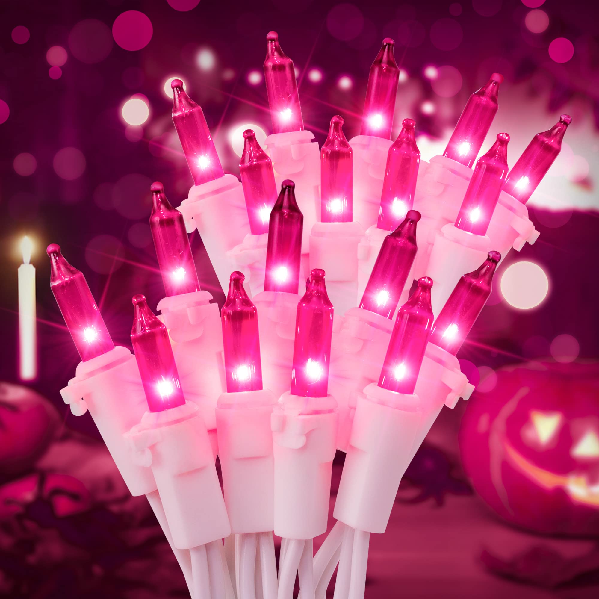 Hopolon Halloween String Lights Outdoor - 2 Pack, 50 Count, 13 Feet Incandescent Bulb Mini Fairy Lights with White Wire for Halloween, Garden, Party, Christmas Tree Decor (Purple) - Perfect for Indoor & Outdoor Holiday Lighting, Patio, Yard, and Festive Home Decoration