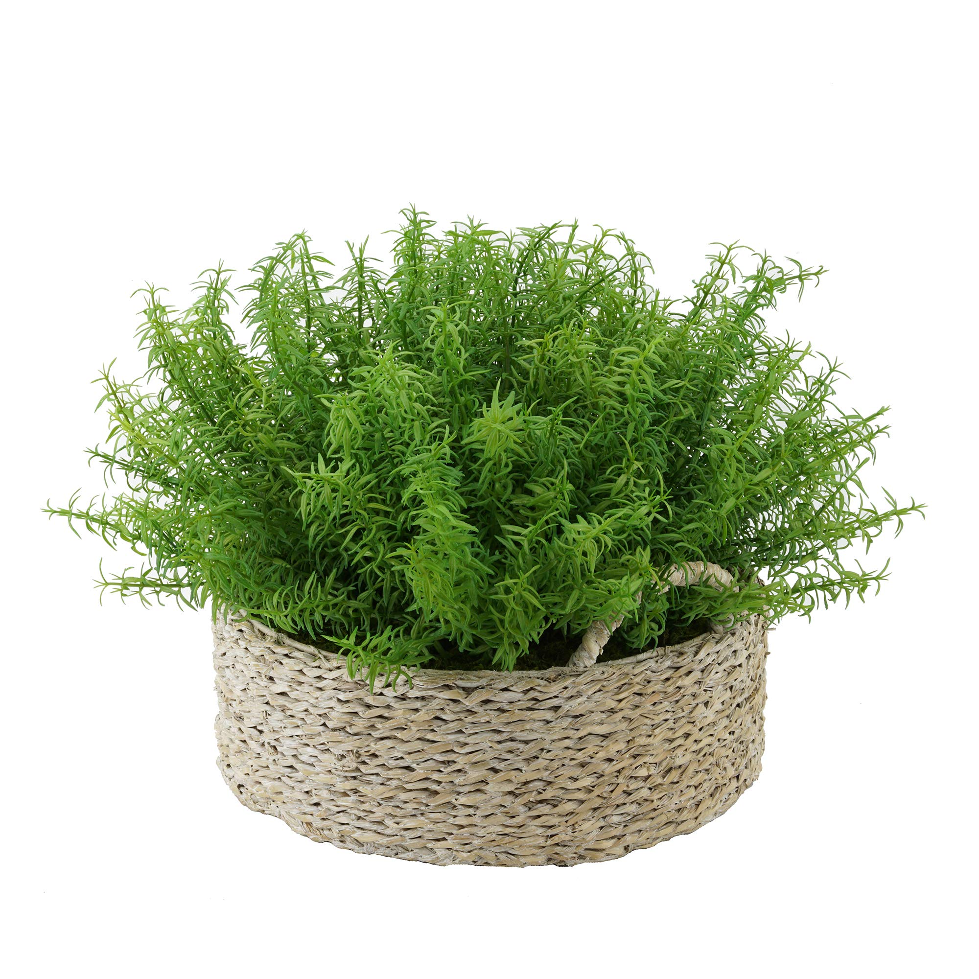 Faux Rosemary Grass in Large Seagrass Tray Basket - White-Wash Seagrass Decor for Kitchen, Bathroom & Farmhouse Style Home