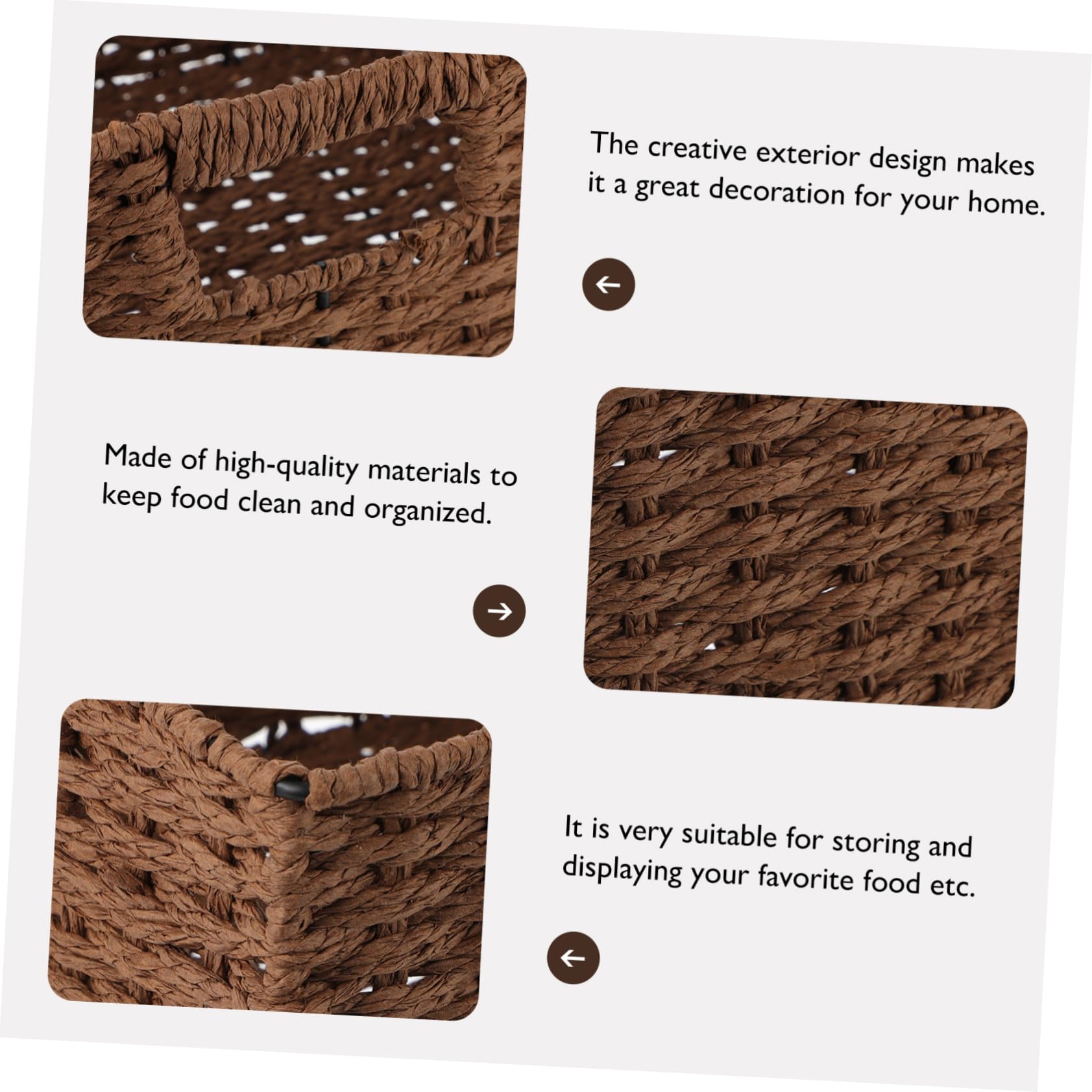 Natural Wicker Storage Baskets with Handles - Rattan Rectangular Organizer Bins for Home, Coffee Shelf & Closet Organization - Perfect for Living Room, Bedroom & Bathroom Storage