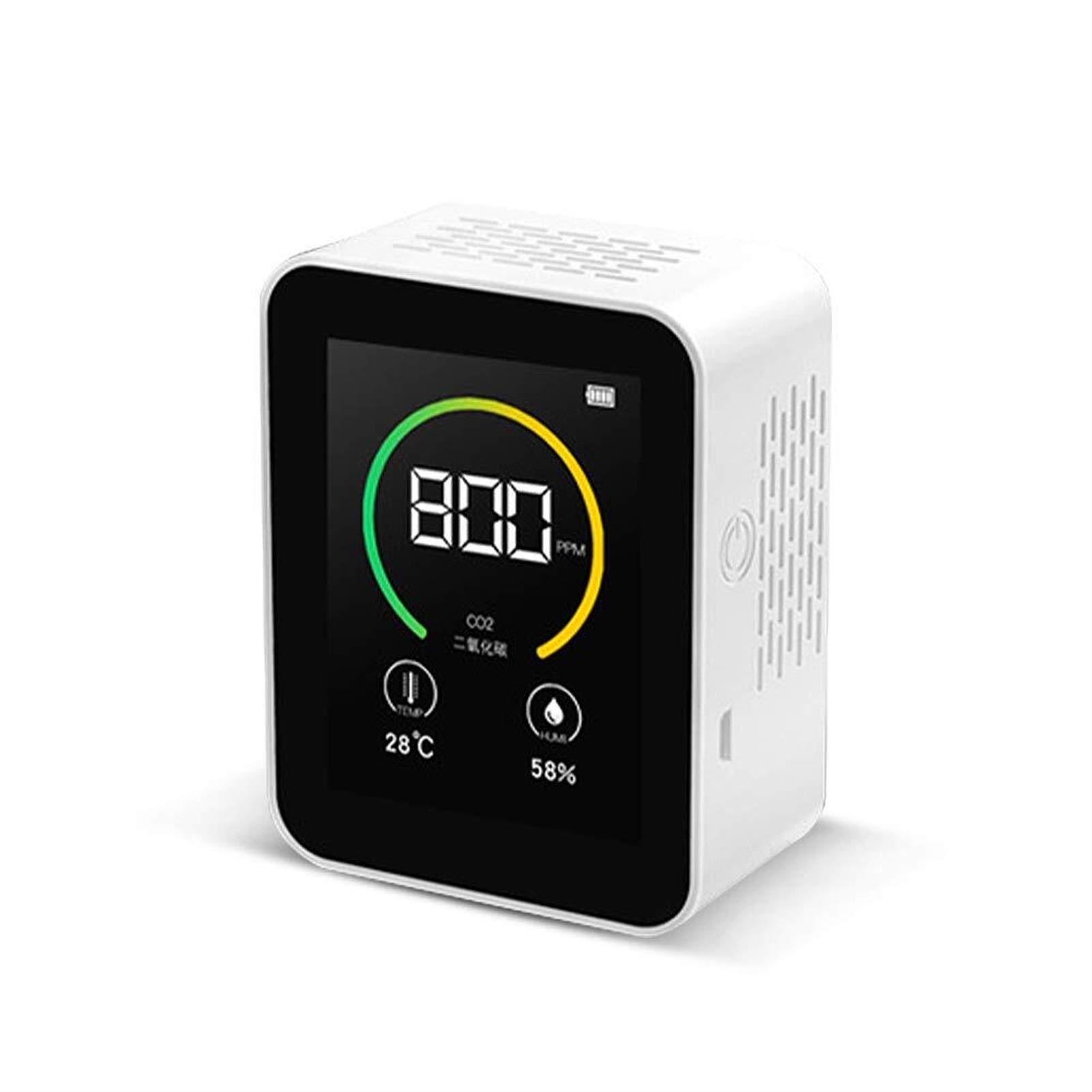 Indoor CO2 Detector & Air Quality Monitor - Smart LCD Display CO2 Meter with Temperature Humidity Analyzer, Hazard Assessment for Home, Office, Greenhouse | White