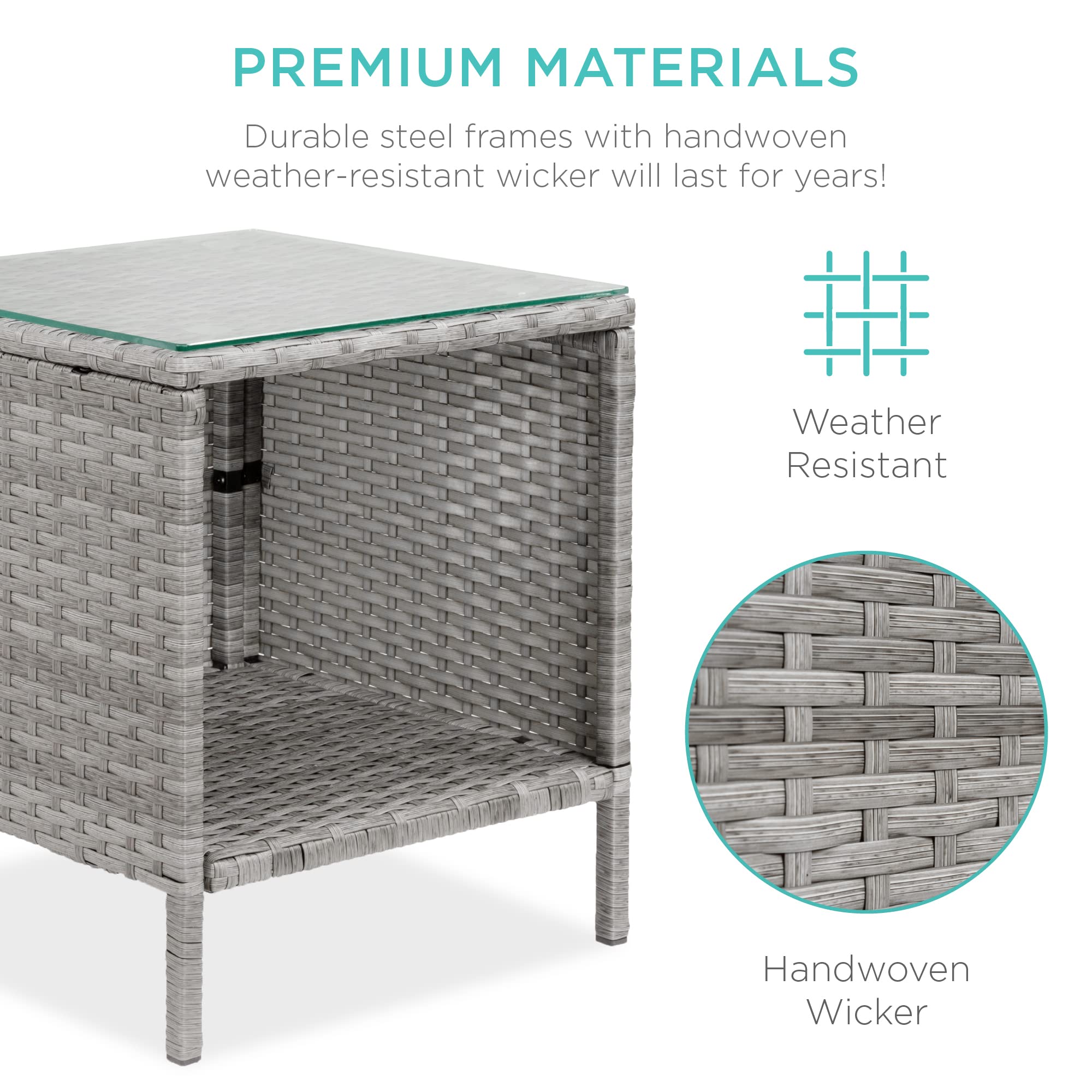 Best Choice Products 3-Piece Outdoor Wicker Patio Furniture Set with Side Table - Space Saving Bistro Conversation Set in Gray/Black for Garden, Balcony, and Backyard Relaxation