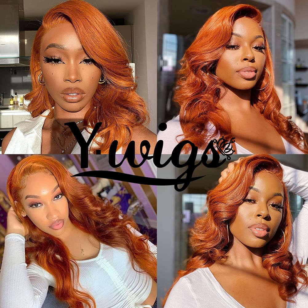 Orange Ginger 13x4 Lace Front Wigs Human Hair - Body Wave 150% Density Pre-Plucked Wigs for Women (16 Inch) | Perfect for Cosplay, Daily Wear & Special Occasions