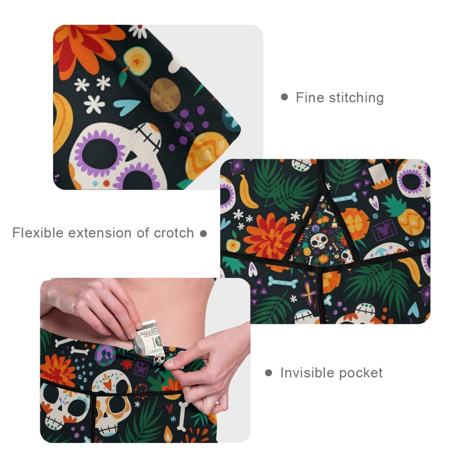 Colorful Dia De Los Muertos Yoga Pants - High Waist Tummy Control Leggings for Workout & Running