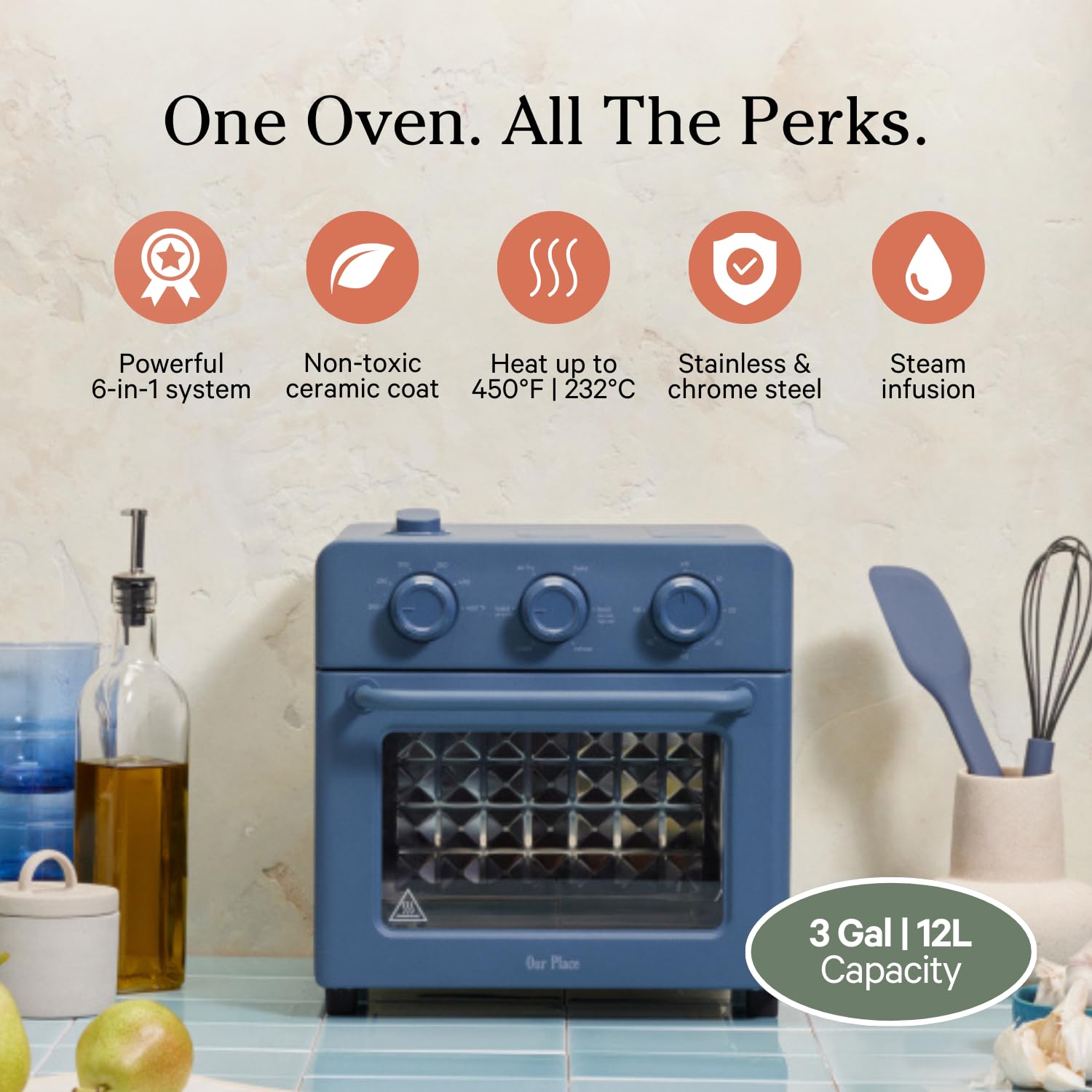 Our Place Wonder Oven - 6-in-1 Air Fryer & Toaster Oven with Steam Infusion | Compact Countertop Appliance for Fast Preheating | Multifunctional for Air Frying, Baking, Roasting, Toasting, Reheating & Broiling | Blue Salt | Perfect for Small Kitchens, Dorms & Quick Meals