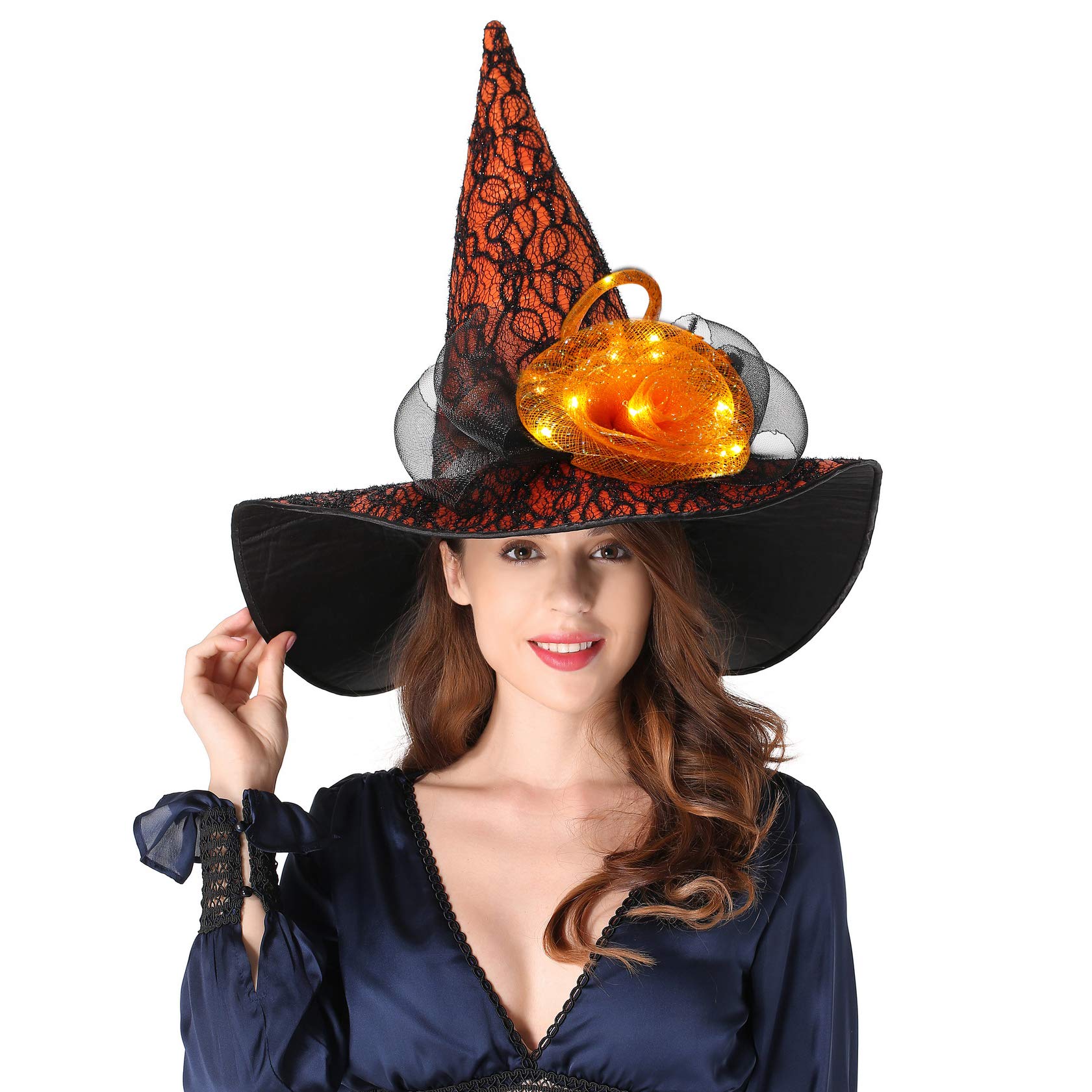 LED Witch Hat with Light Up Steeple Top - Black Halloween Costume Accessory for Women, Perfect for Halloween Parties, Cosplay, and Themed Events