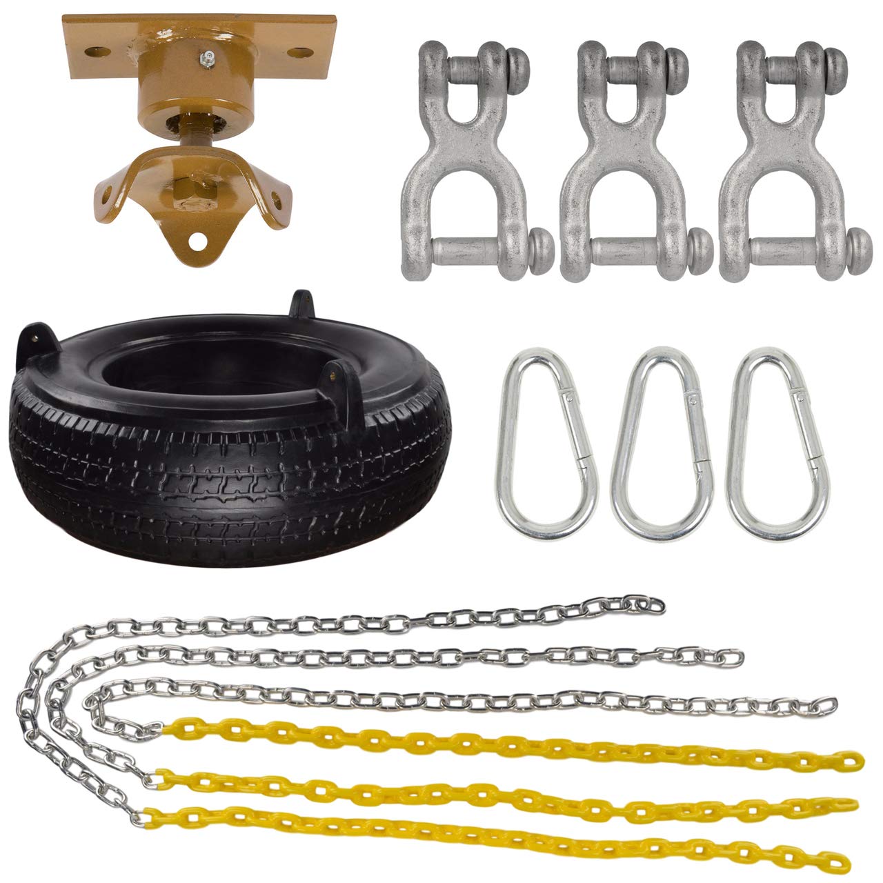 Premium Heavy-Duty Tire Swing Kit (Black/Yellow) - Complete Set with Swivel Hanger & SSS Logo Sticker - Perfect for Backyard Playgrounds, Parks, and Outdoor Family Fun