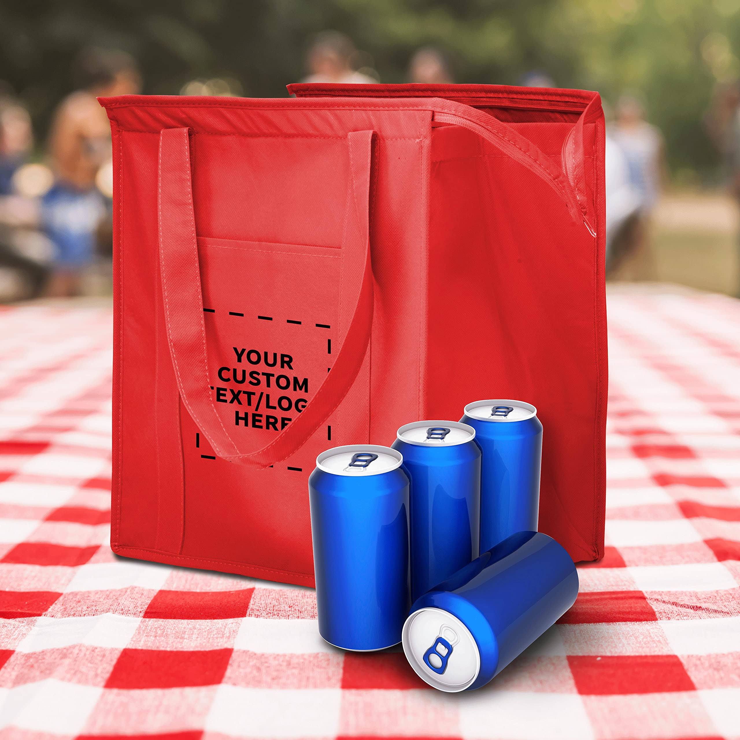 Custom Non-Woven Insulated Tote Bags - Set of 10 Reusable Personalized Bulk Pack - Eco-Friendly Shopping, Picnic, Camping & Beach Essentials - Perfect for Groceries, Outdoor Activities & Corporate Gifts - Red
